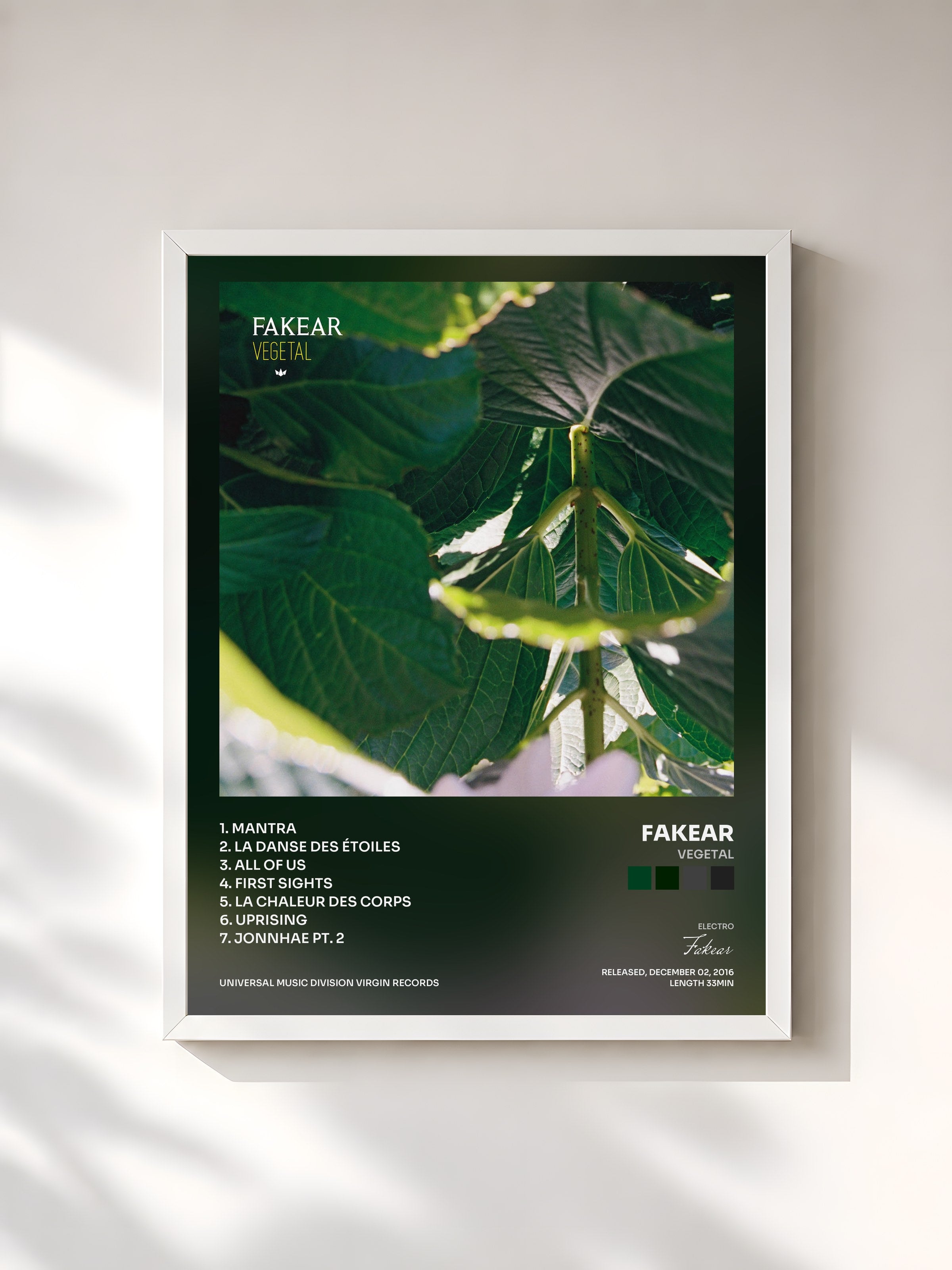 #blanc Tableau de l'album Vegetal de Fakear, cadre blanc, imprimé et encadré en France