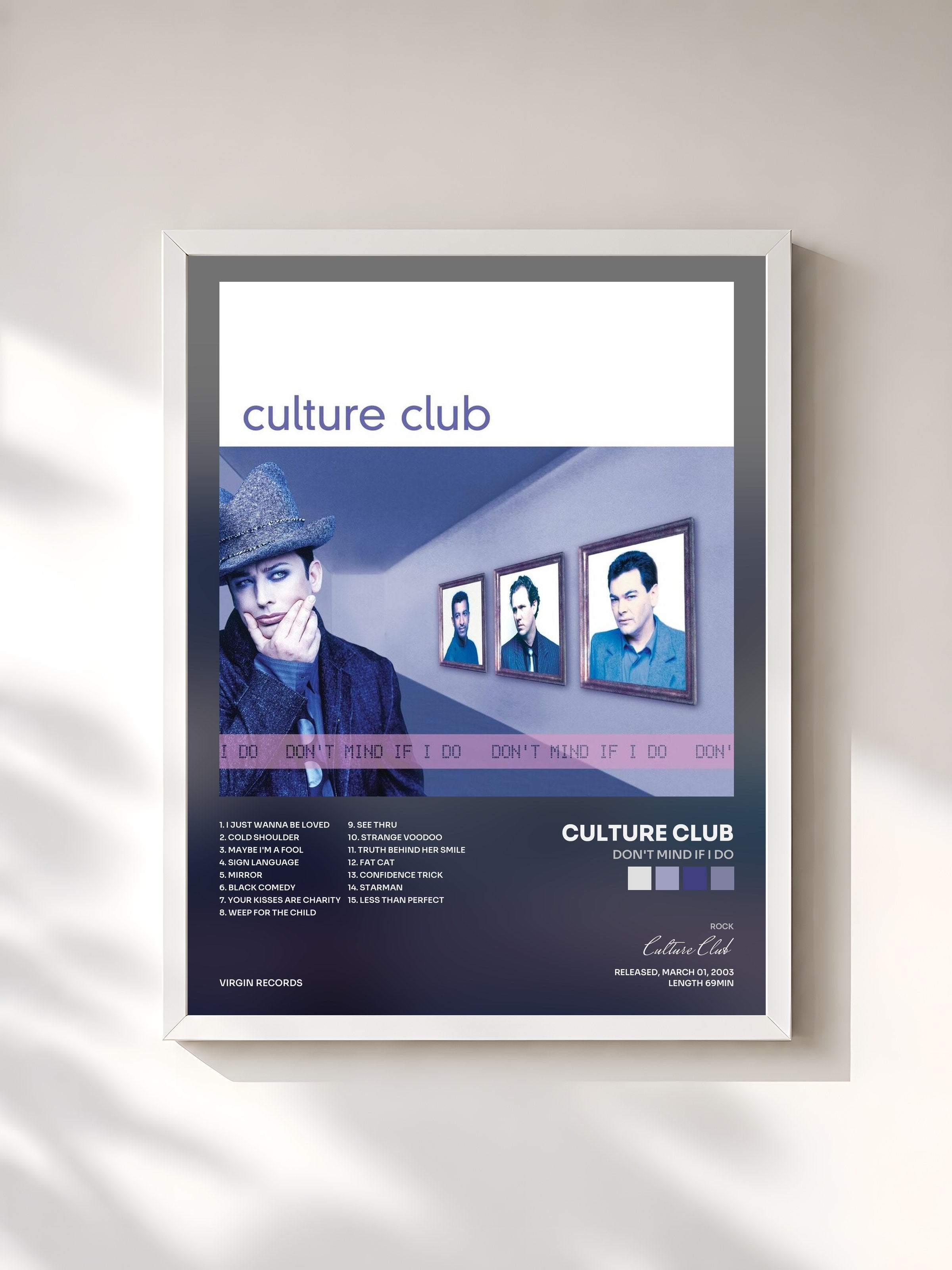 #blanc Tableau de l'album Don't Mind If I Do de Culture Club, cadre blanc, imprimé et encadré en France