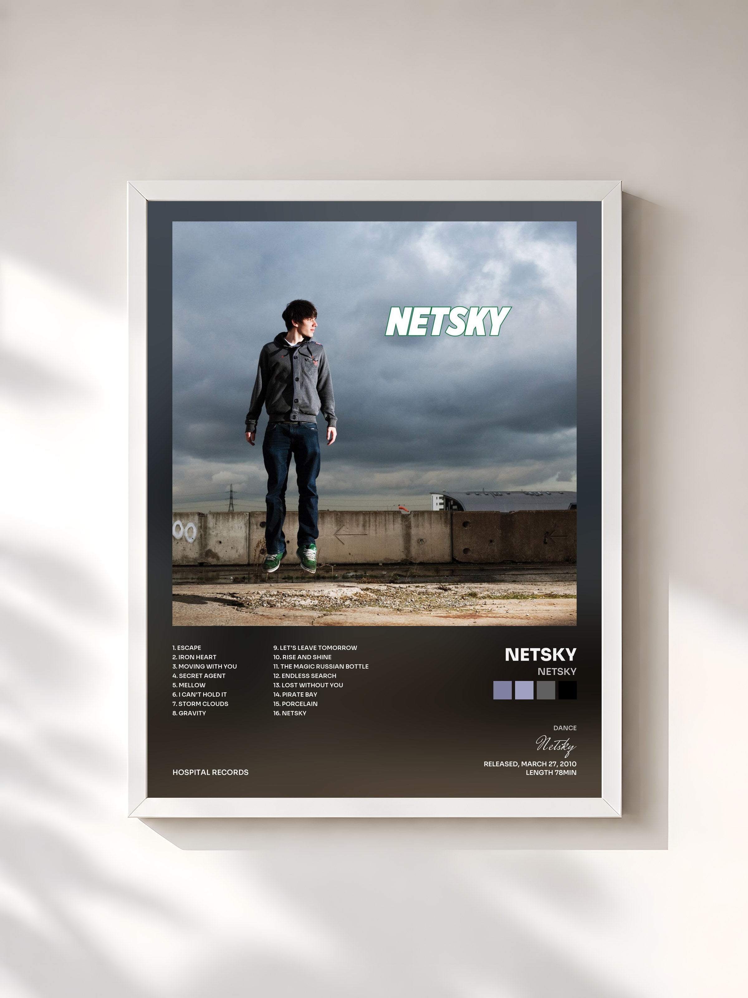 #blanc Tableau de l'album Netsky de Netsky, cadre blanc, imprimé et encadré en France