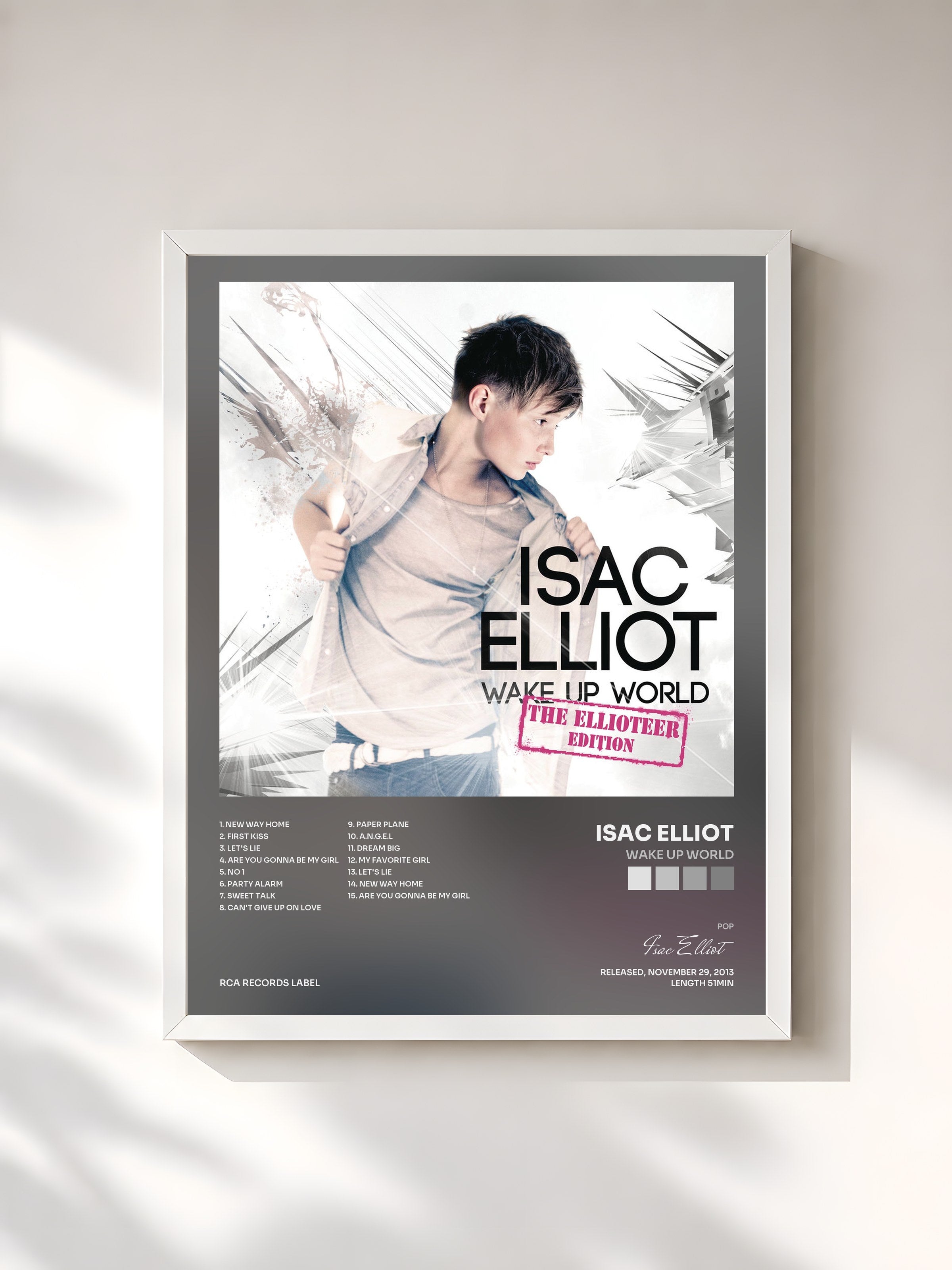 #blanc Tableau de l'album Wake Up World de Isac Elliot, cadre blanc, imprimé et encadré en France