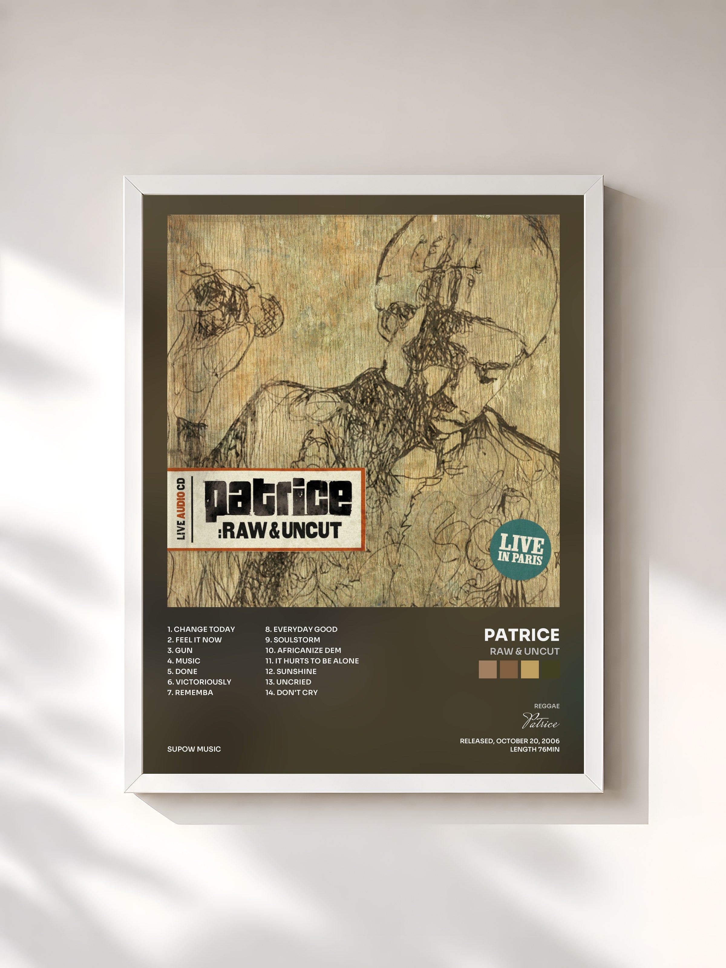 #blanc Tableau de l'album RAW & UNCUT de Patrice, cadre blanc, imprimé et encadré en France