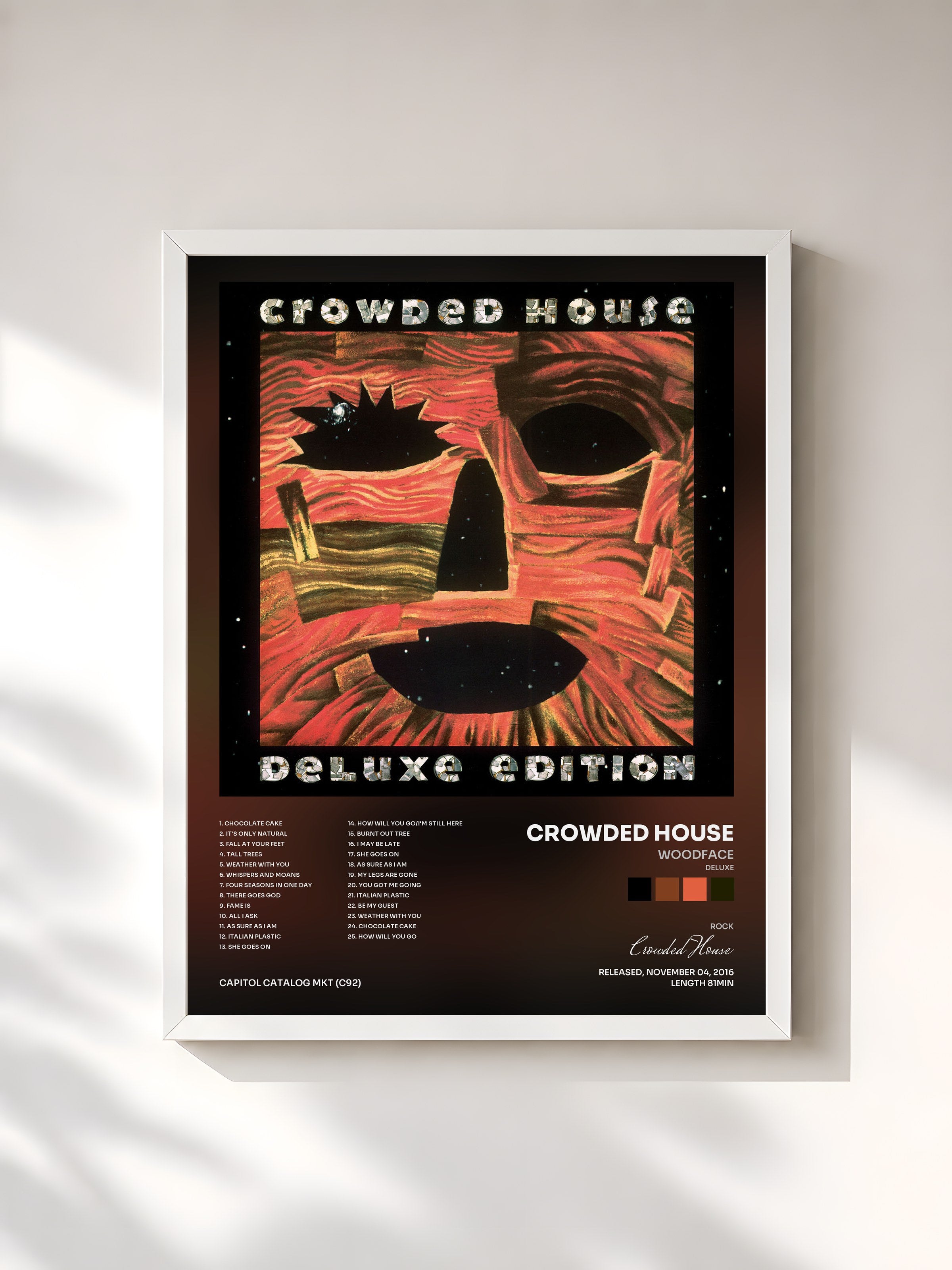 #blanc Tableau de l'album Woodface (Deluxe) de Crowded House, cadre blanc, imprimé et encadré en France