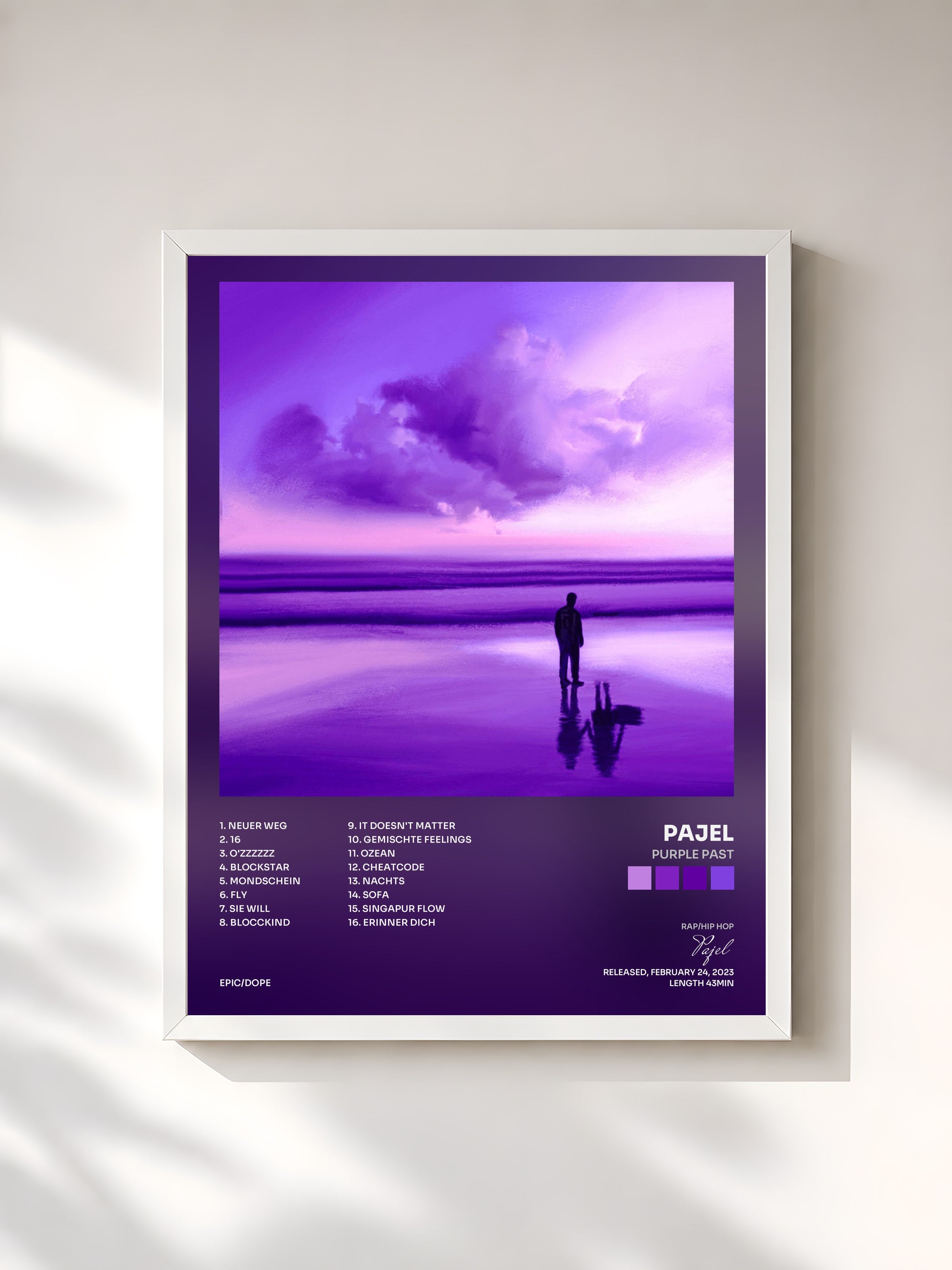 #blanc Tableau de l'album Purple Past de Pajel, cadre blanc, imprimé et encadré en France