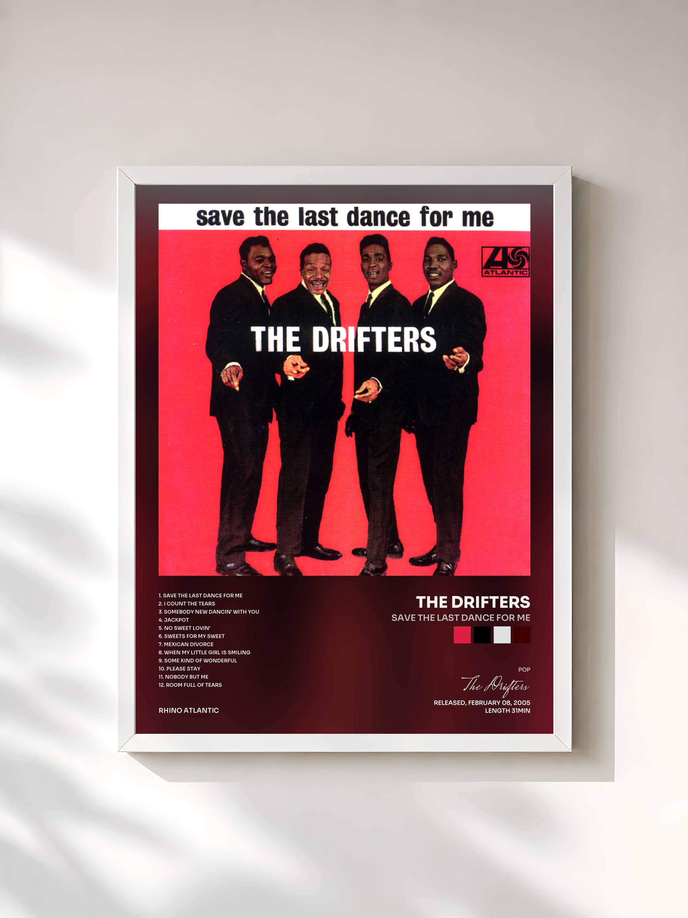 #blanc Tableau de l'album Save the Last Dance for Me de The Drifters, cadre blanc, imprimé et encadré en France