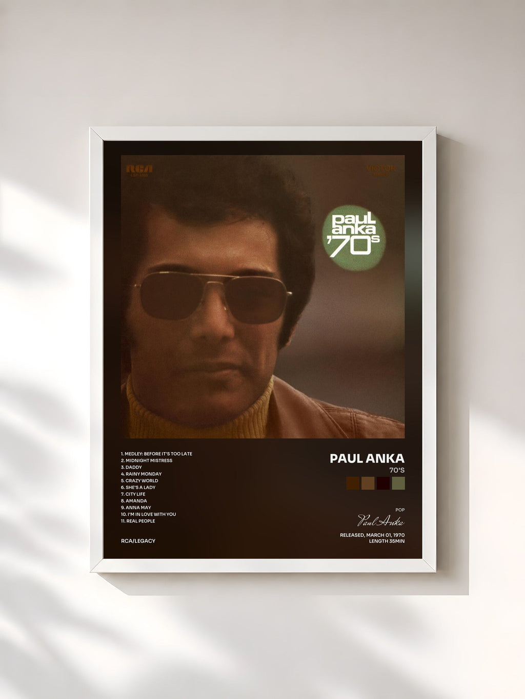 #blanc 70's by Paul Anka as a framed art print, white frame, printed and framed in France