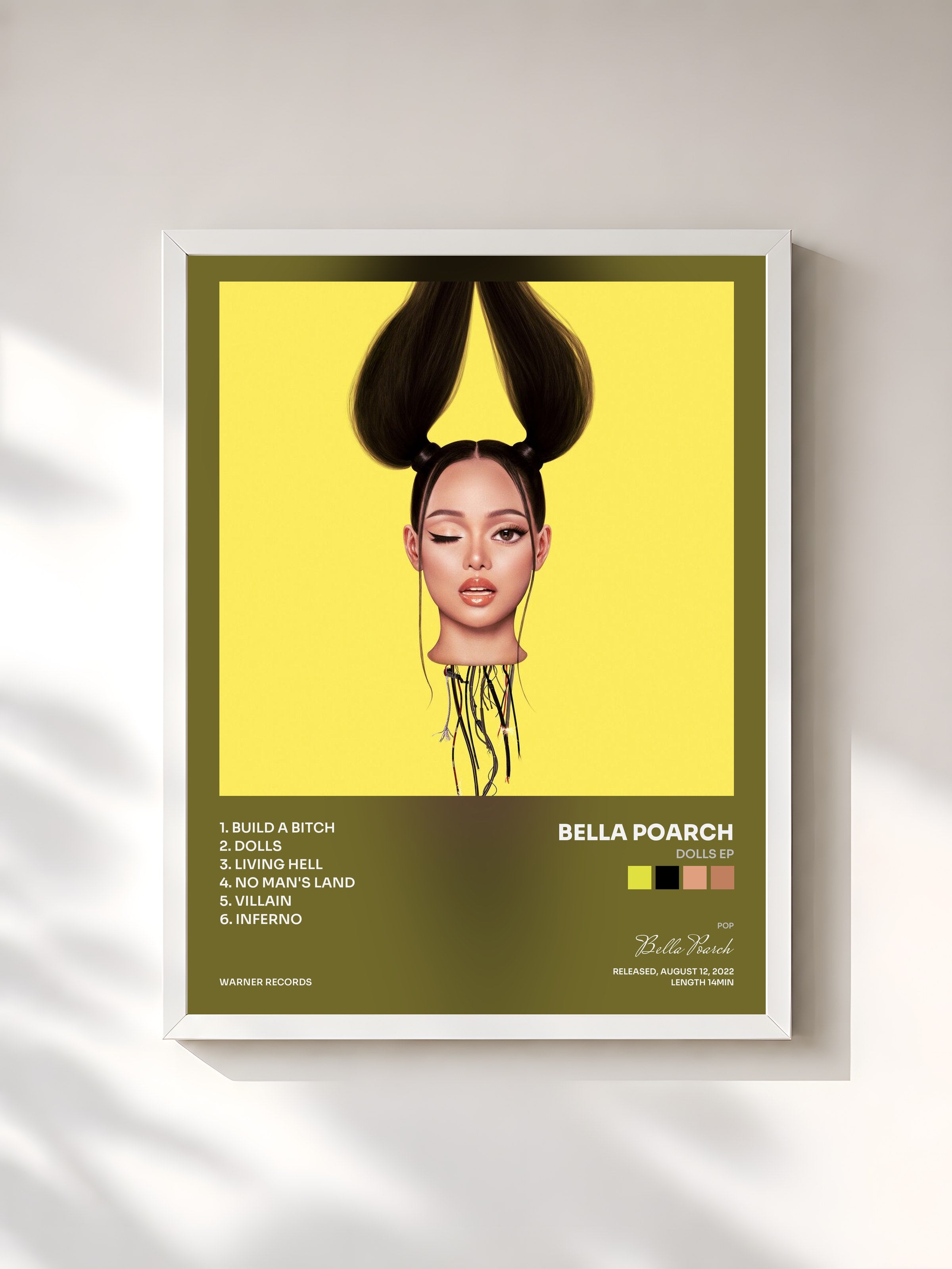 #blanc Tableau de l'album Dolls EP de Bella Poarch, cadre blanc, imprimé et encadré en France