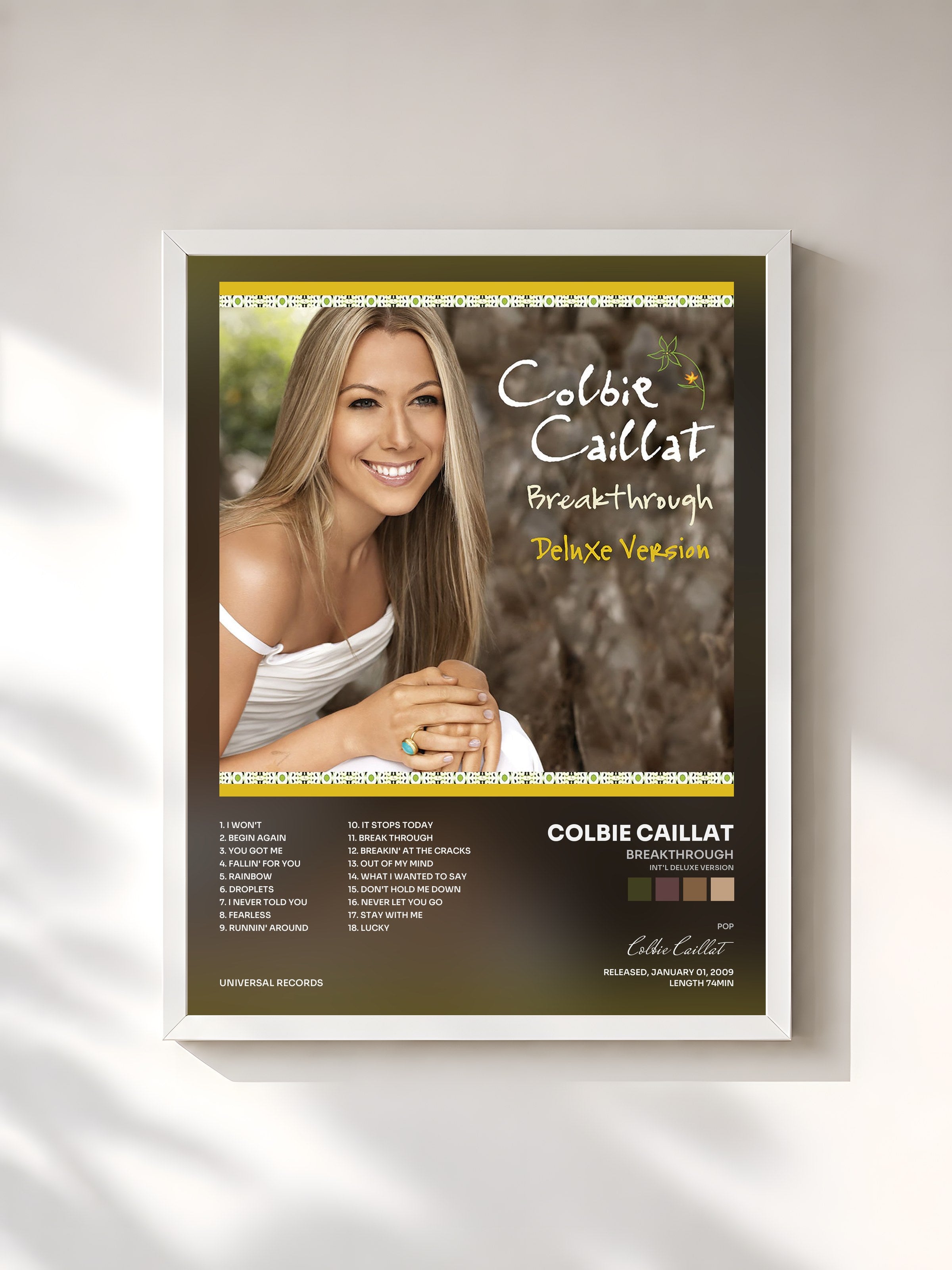 #blanc Tableau de l'album Breakthrough (Int'l Deluxe Version) de Colbie Caillat, cadre blanc, imprimé et encadré en France