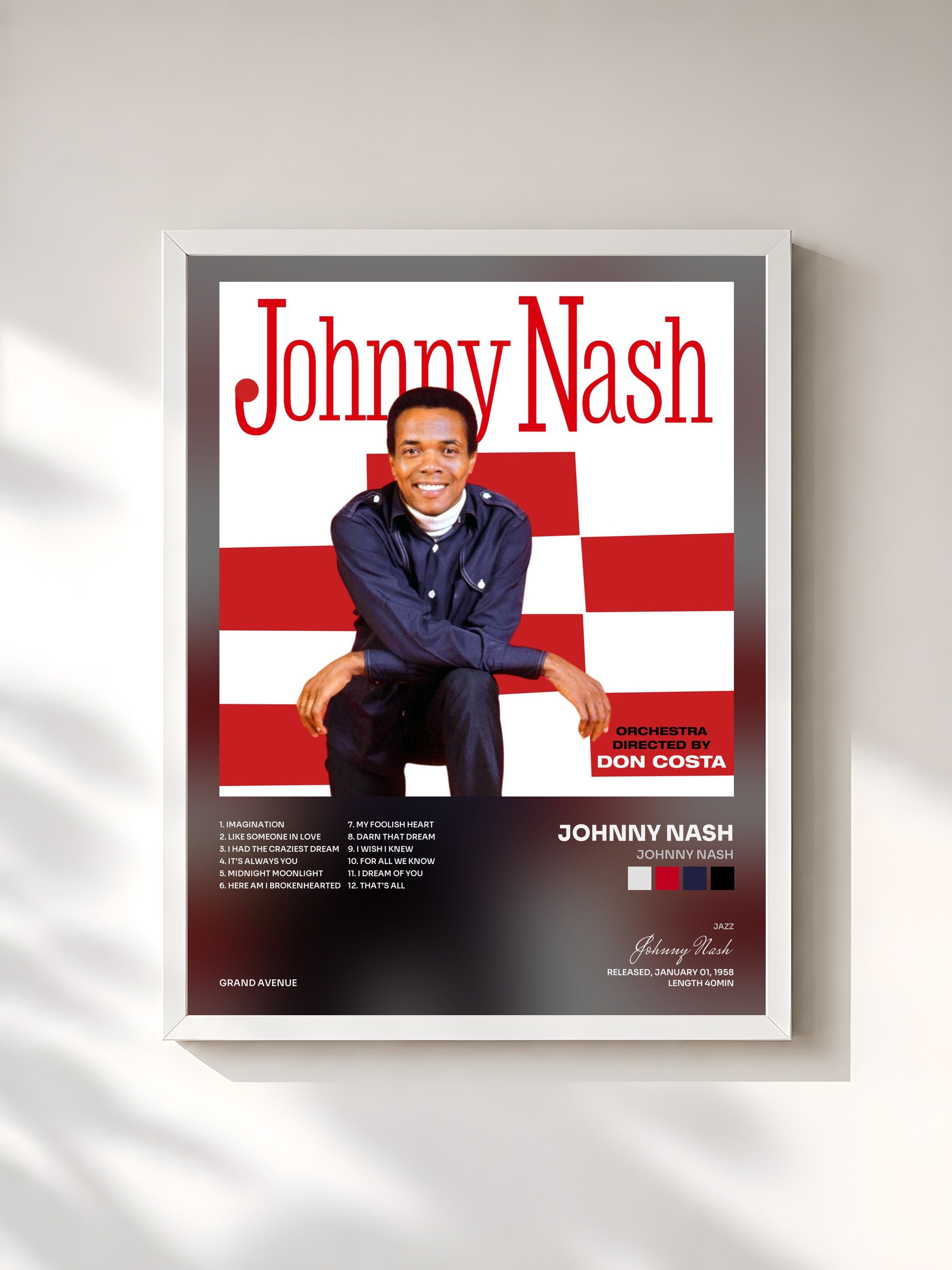 #blanc Tableau de l'album Johnny Nash de Johnny Nash, cadre blanc, imprimé et encadré en France