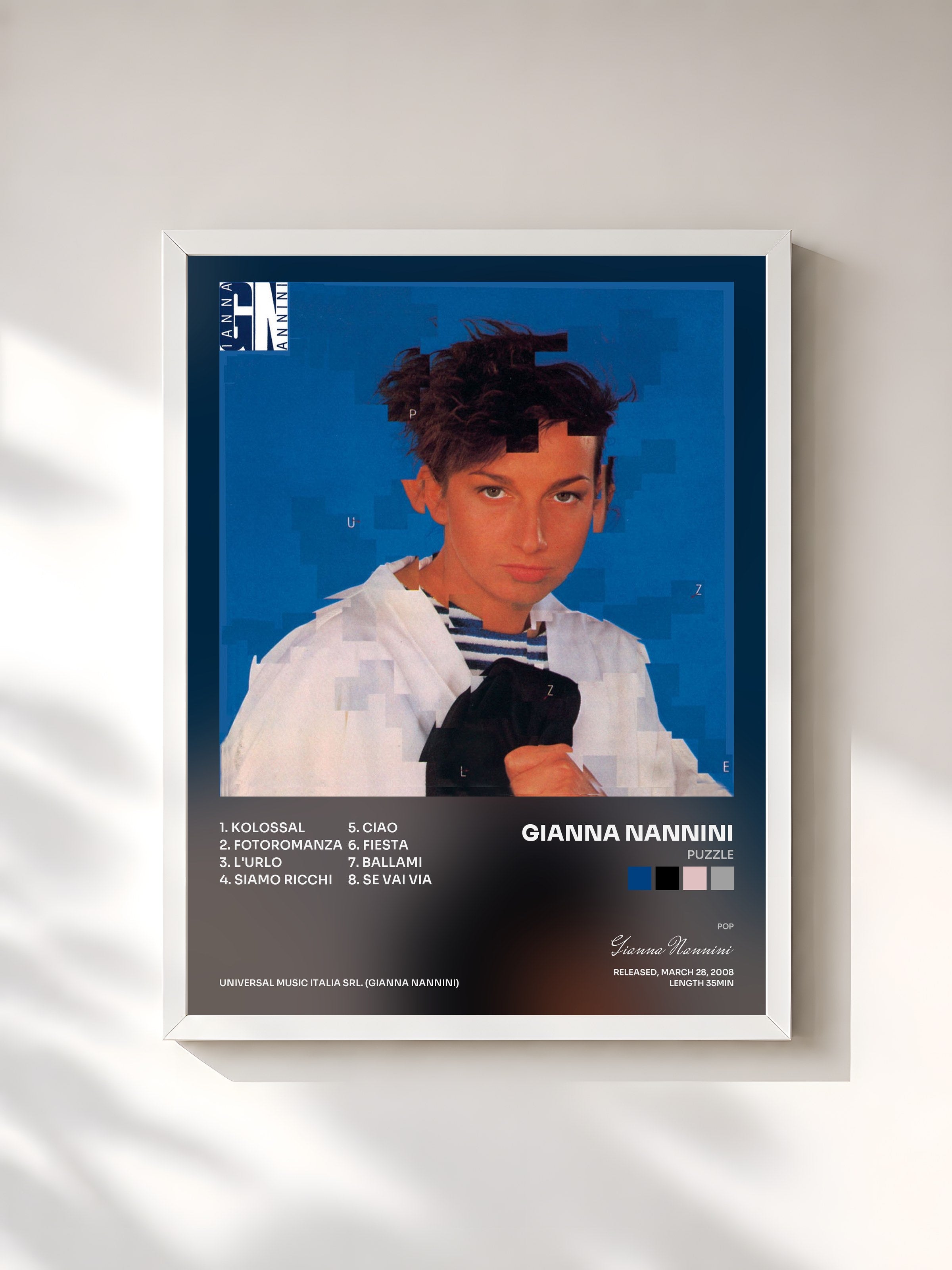 #blanc Tableau de l'album Puzzle de Gianna Nannini, cadre blanc, imprimé et encadré en France