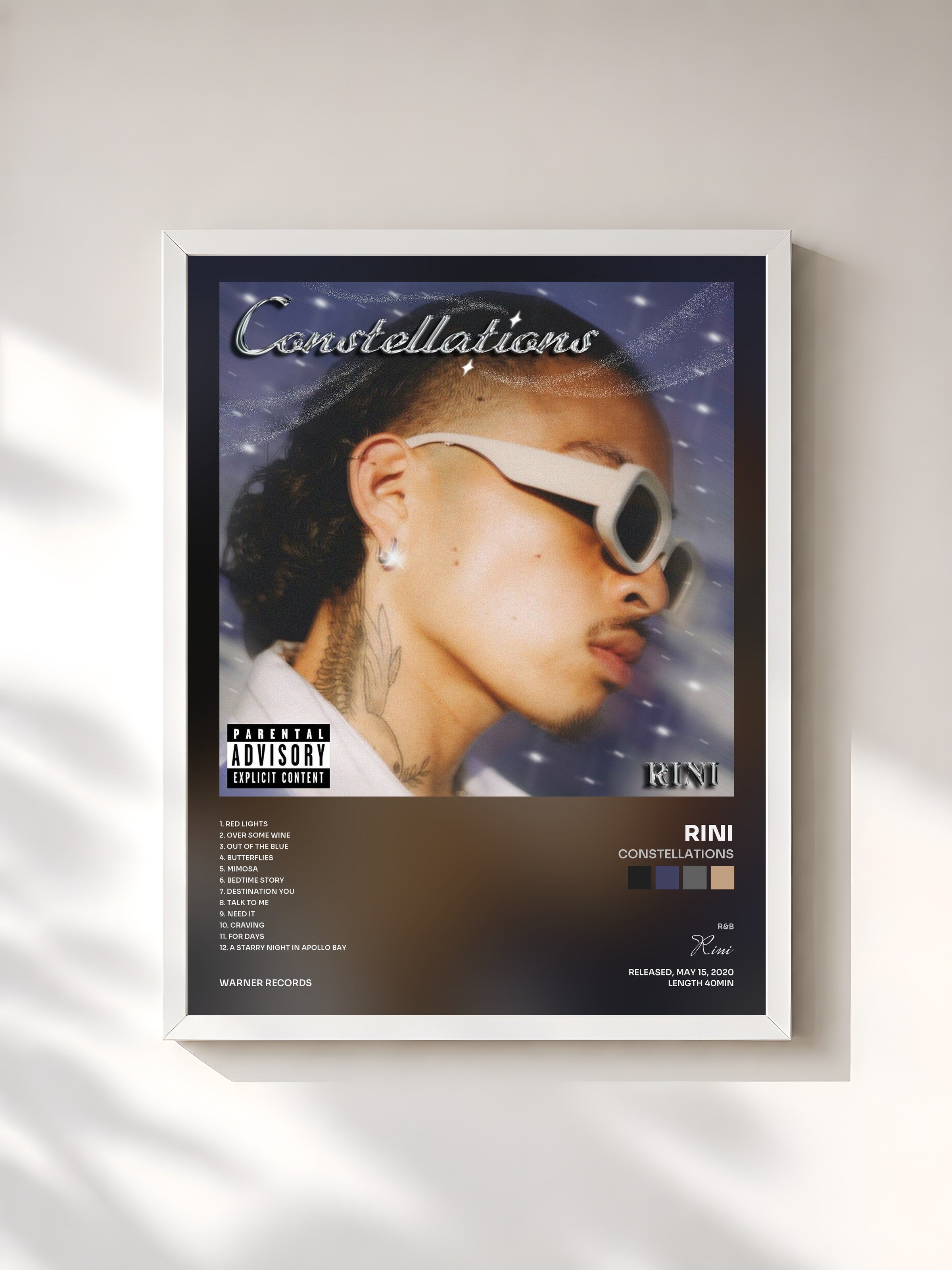 #blanc Tableau de l'album Constellations de Rini, cadre blanc, imprimé et encadré en France