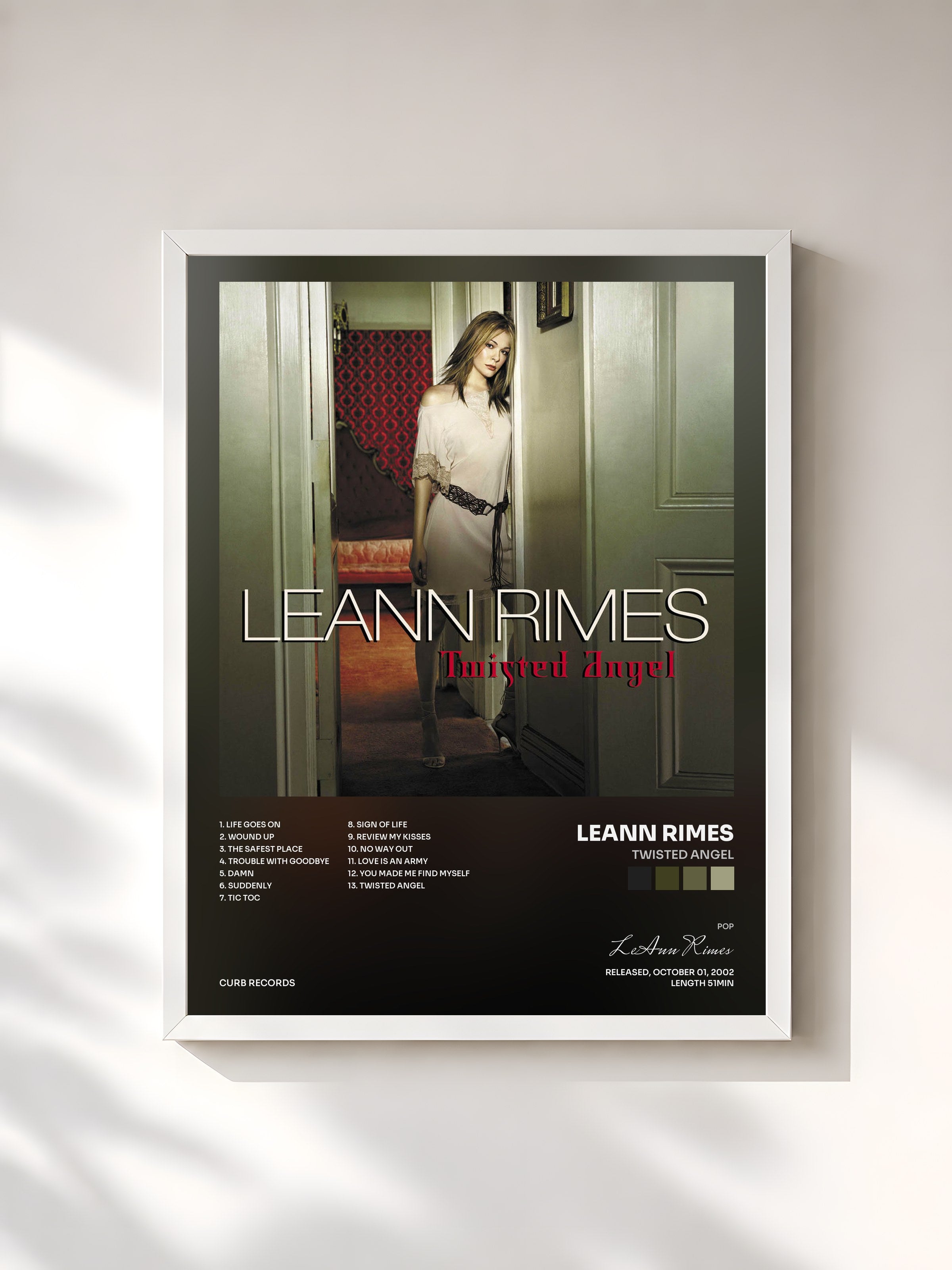 #blanc Tableau de l'album Twisted Angel de LeAnn Rimes, cadre blanc, imprimé et encadré en France