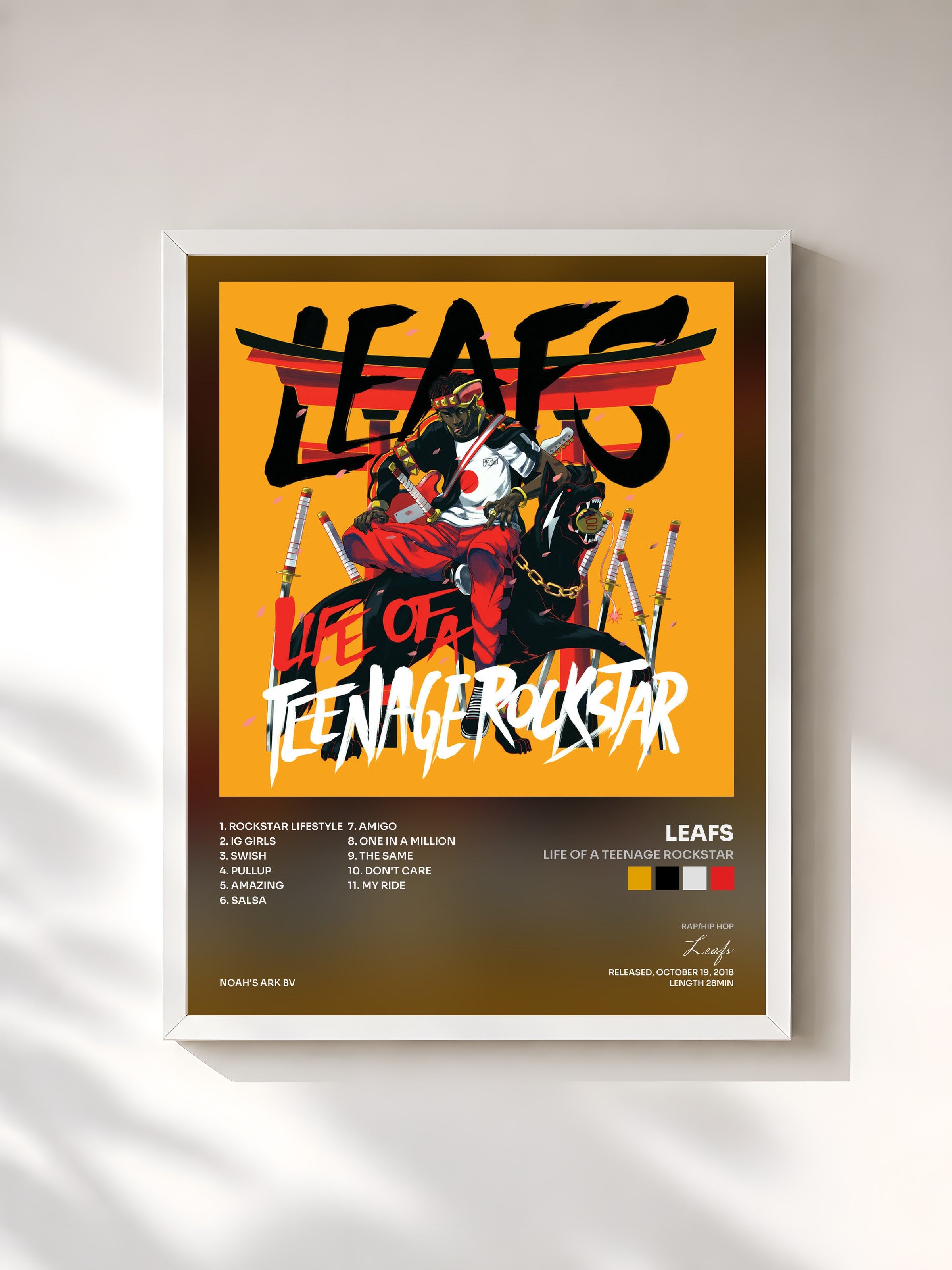 #blanc Tableau de l'album Life Of A Teenage Rockstar de Leafs, cadre blanc, imprimé et encadré en France