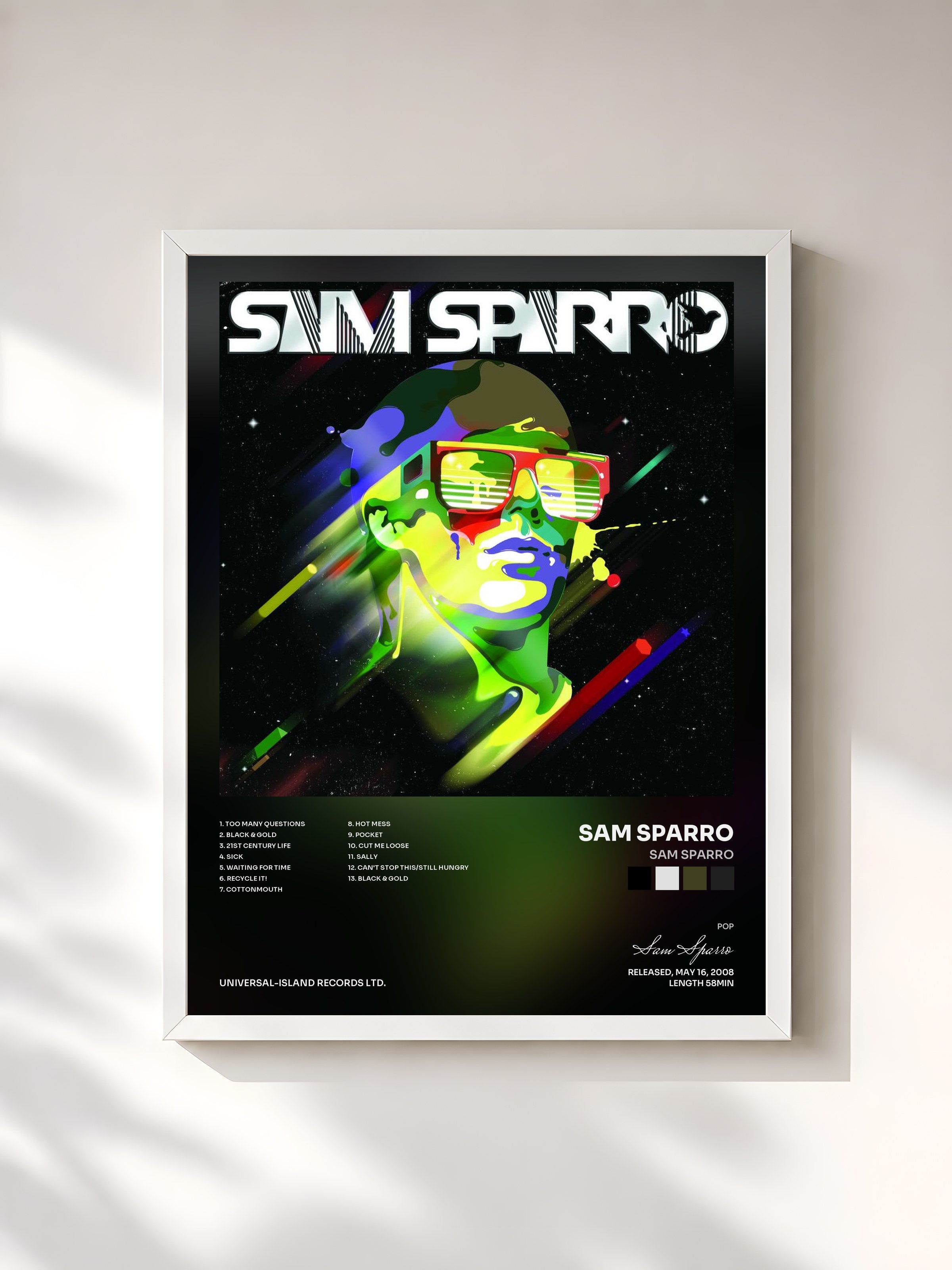 #blanc Tableau de l'album Sam Sparro de Sam Sparro, cadre blanc, imprimé et encadré en France