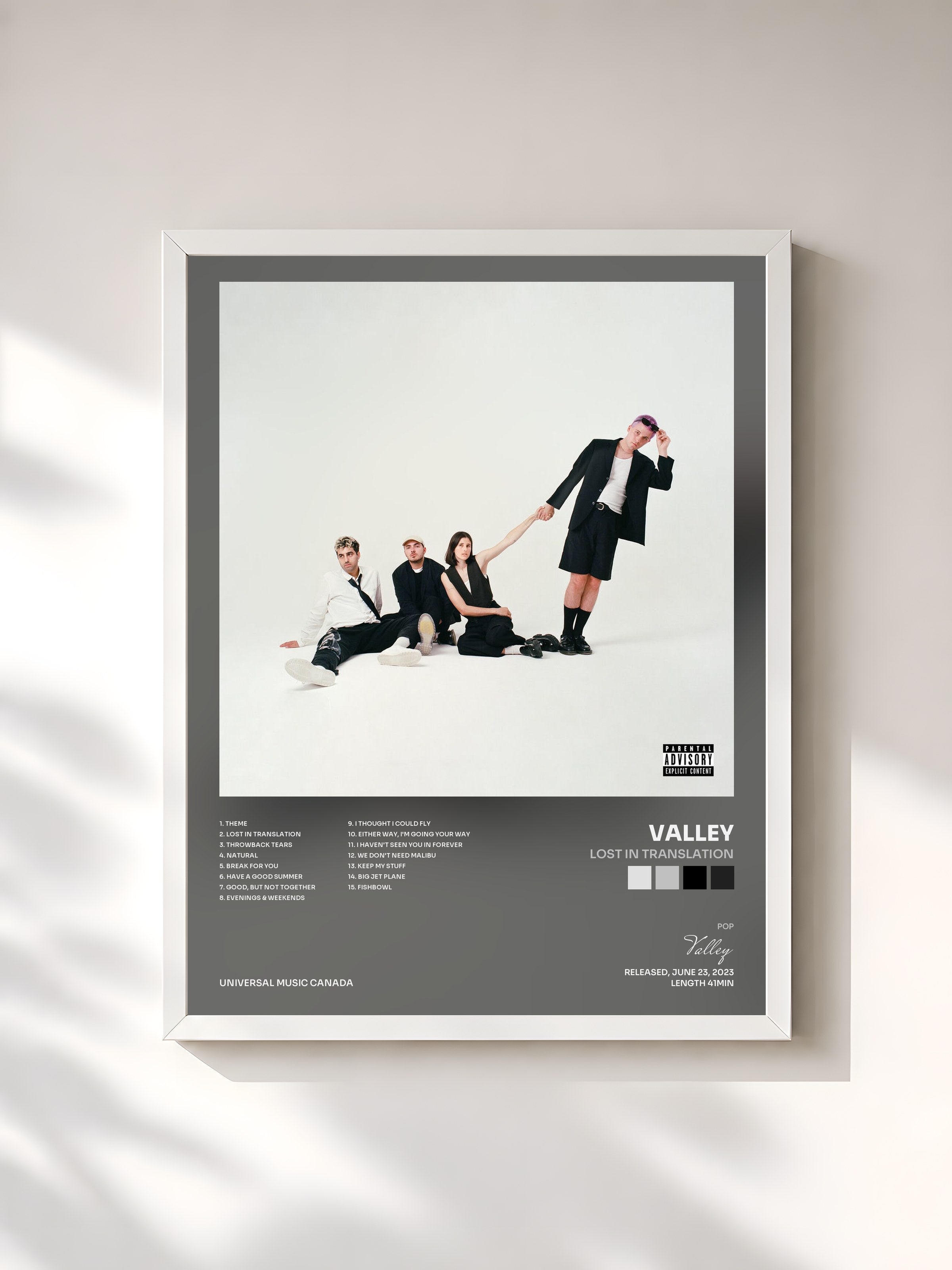 #blanc Tableau de l'album Lost In Translation de Valley, cadre blanc, imprimé et encadré en France