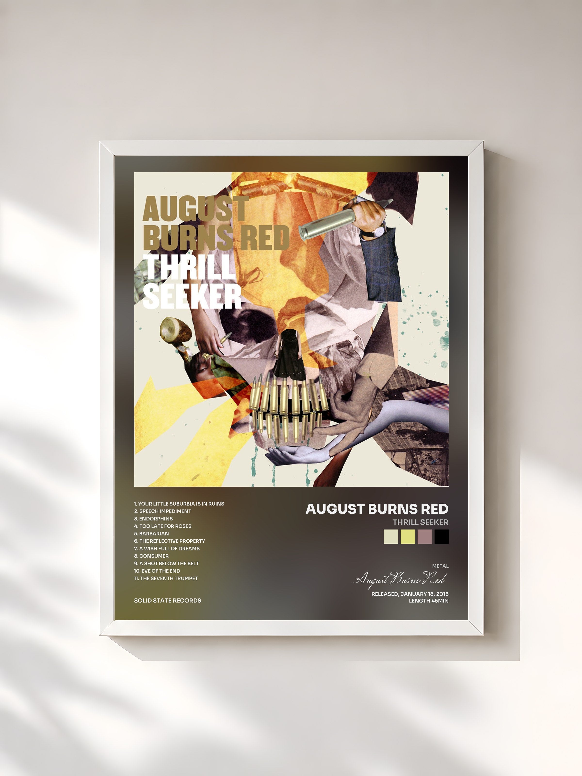 #blanc Tableau de l'album Thrill Seeker de August Burns Red, cadre blanc, imprimé et encadré en France