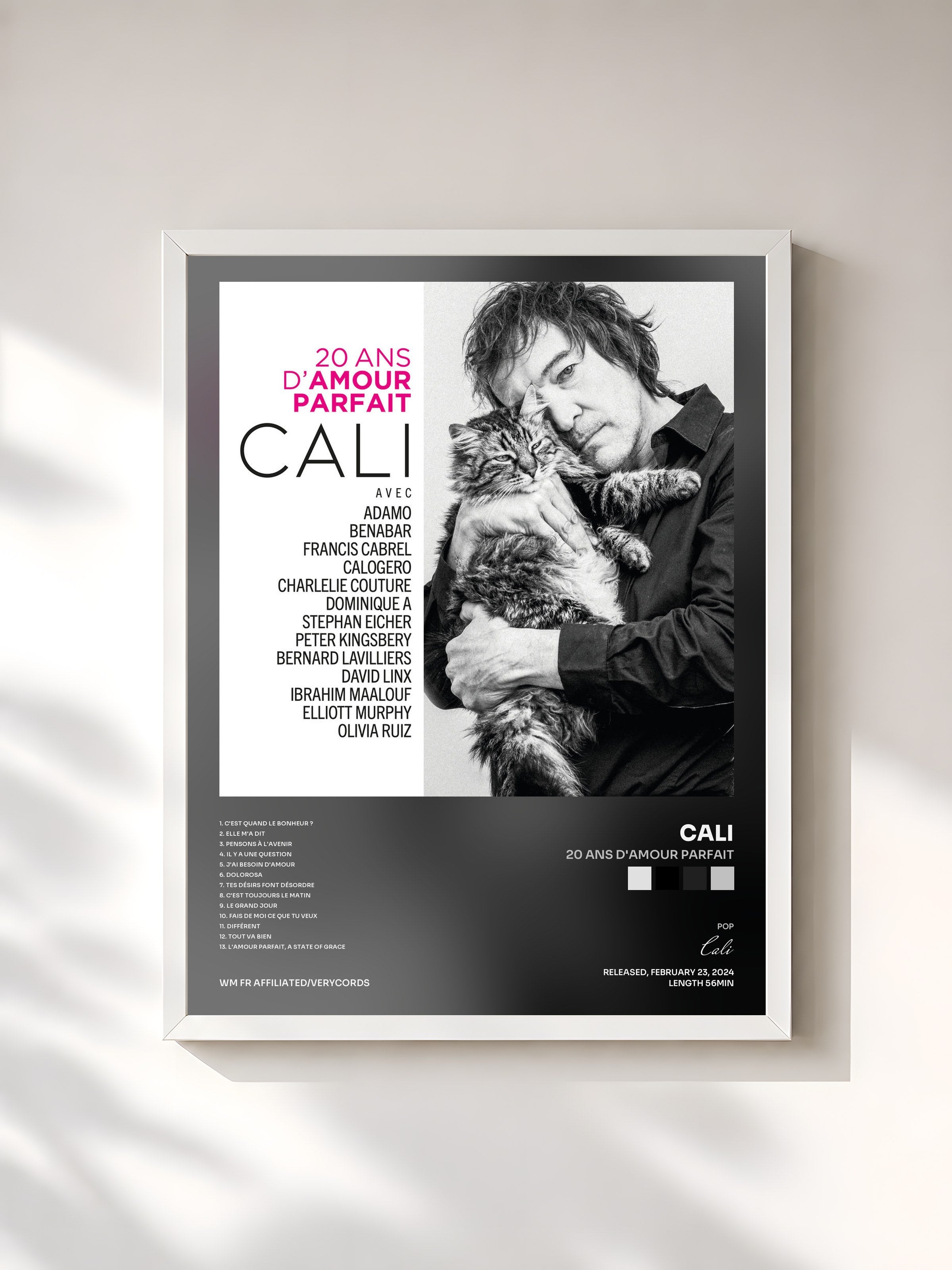 #blanc Tableau de l'album 20 ans d'amour parfait de Cali, cadre blanc, imprimé et encadré en France