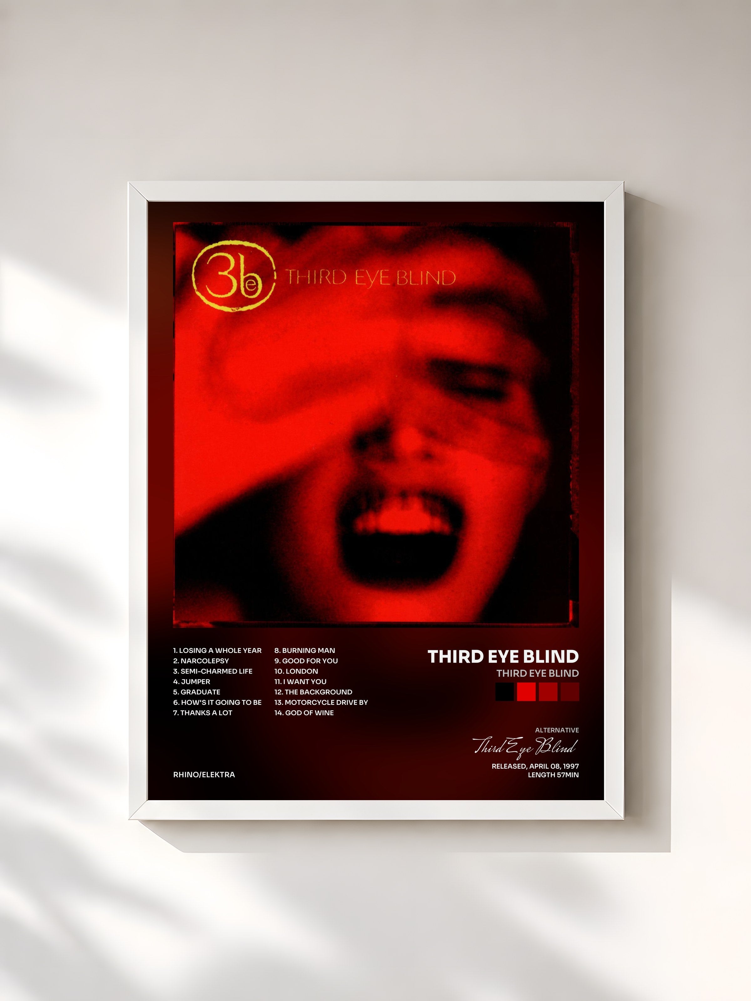 #blanc Tableau de l'album Third Eye Blind de Third Eye Blind, cadre blanc, imprimé et encadré en France
