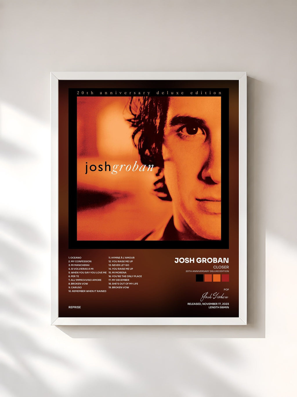 #blanc Tableau de l'album Closer (20th Anniversary Deluxe Edition) de Josh Groban, cadre blanc, imprimé et encadré en France