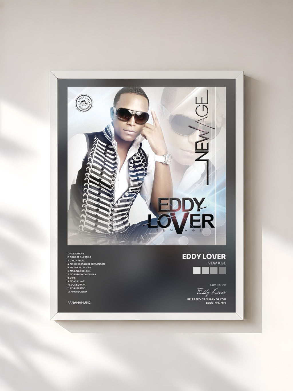 #blanc Tableau de l'album New Age de Eddy Lover, cadre blanc, imprimé et encadré en France