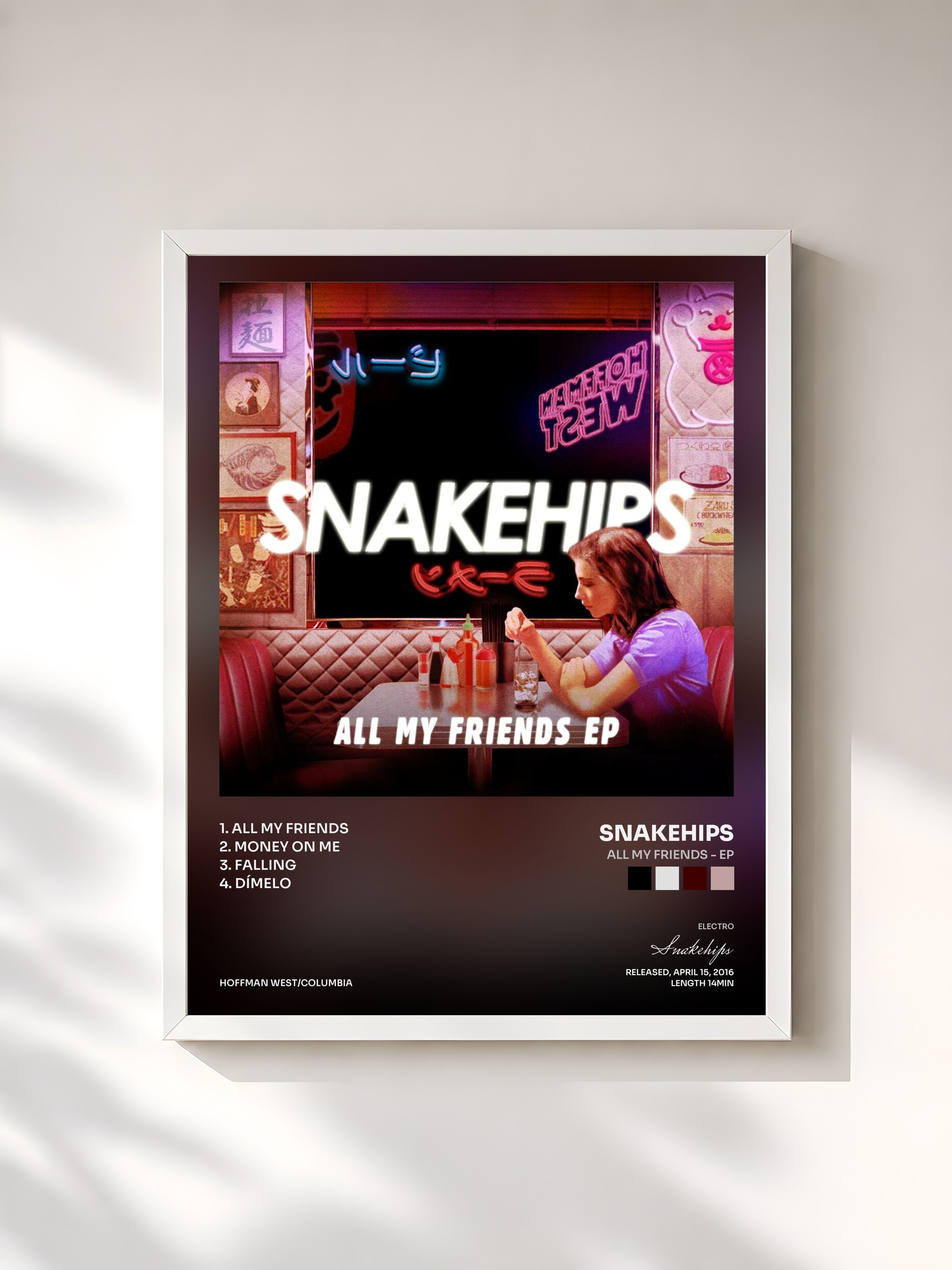 #blanc Tableau de l'album All My Friends - EP de Snakehips, cadre blanc, imprimé et encadré en France
