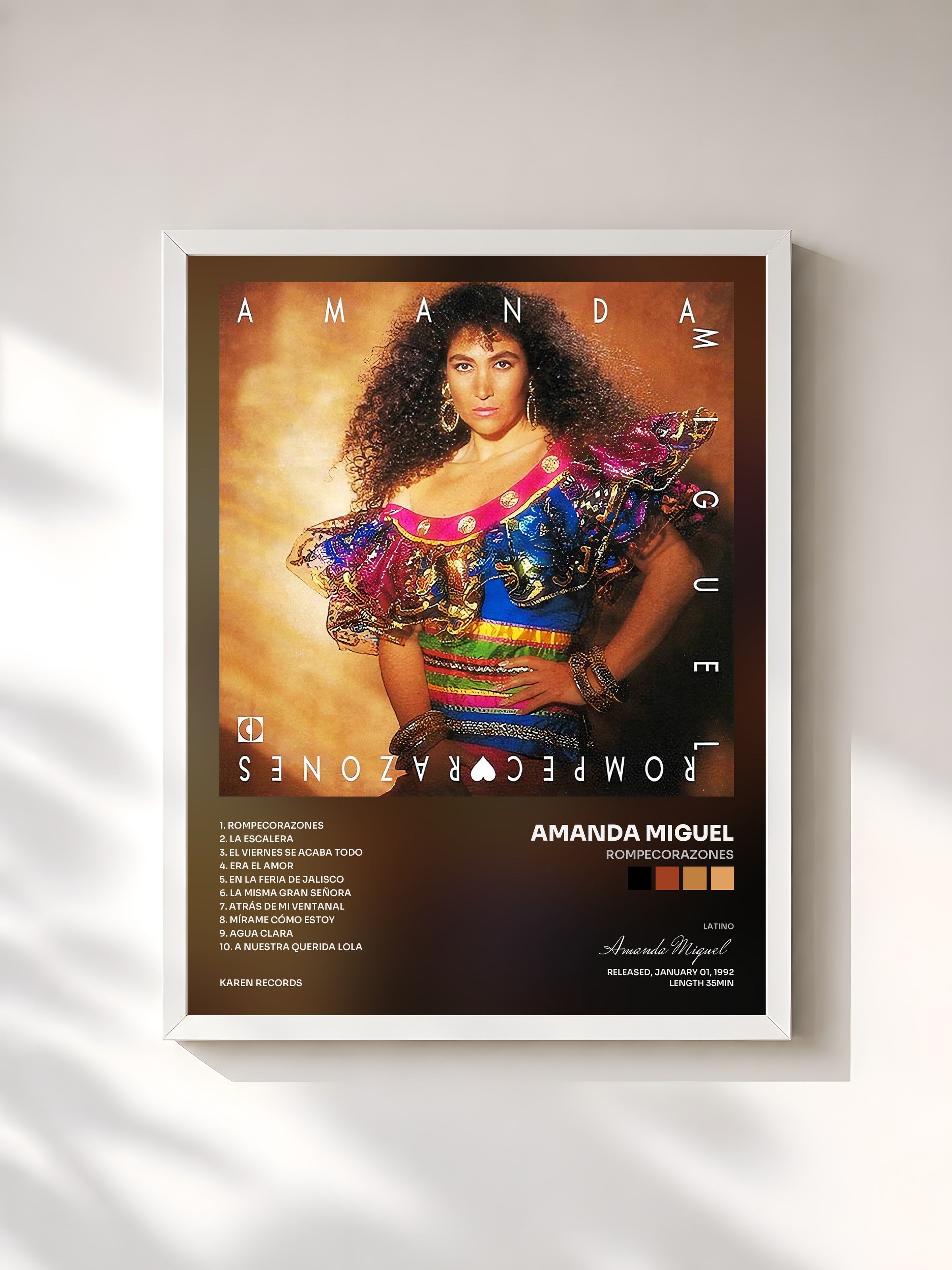 #blanc Tableau de l'album Rompecorazones de Amanda Miguel, cadre blanc, imprimé et encadré en France