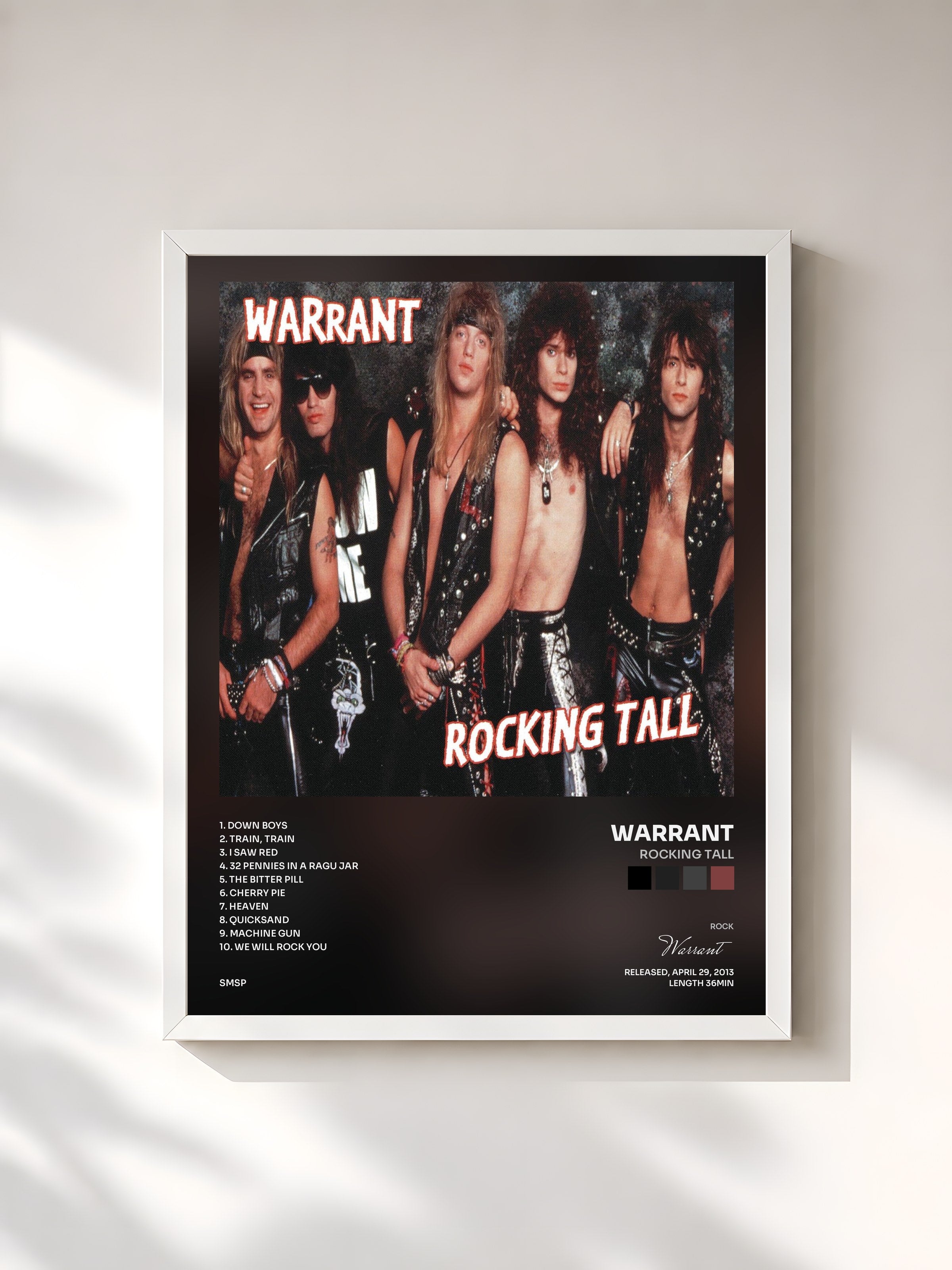 #blanc Tableau de l'album Rocking Tall de Warrant, cadre blanc, imprimé et encadré en France