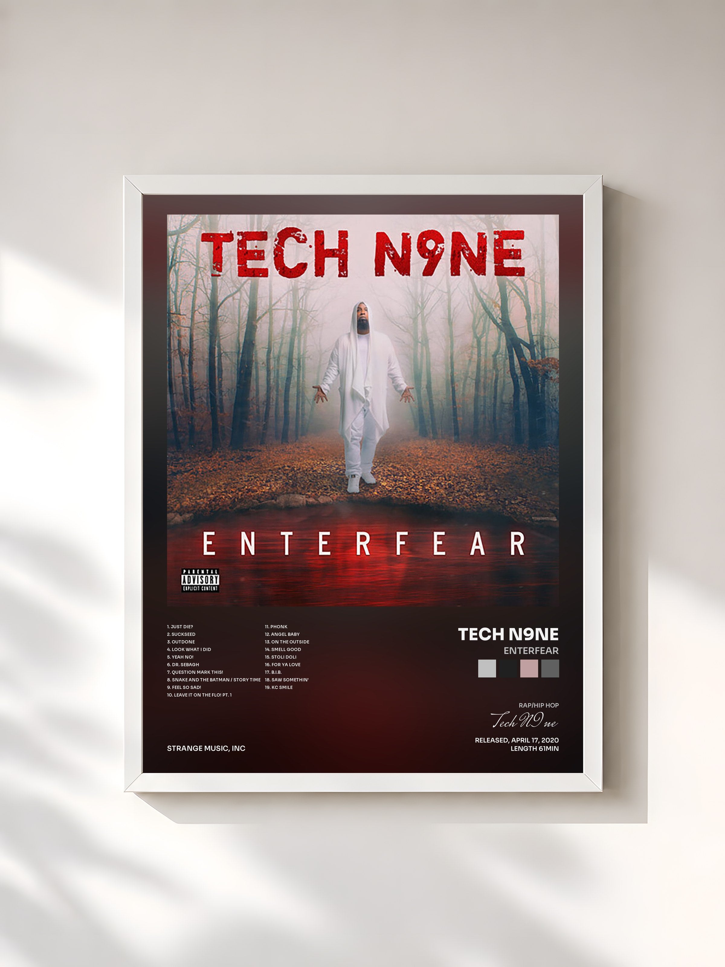 #blanc Tableau de l'album ENTERFEAR de Tech N9ne, cadre blanc, imprimé et encadré en France