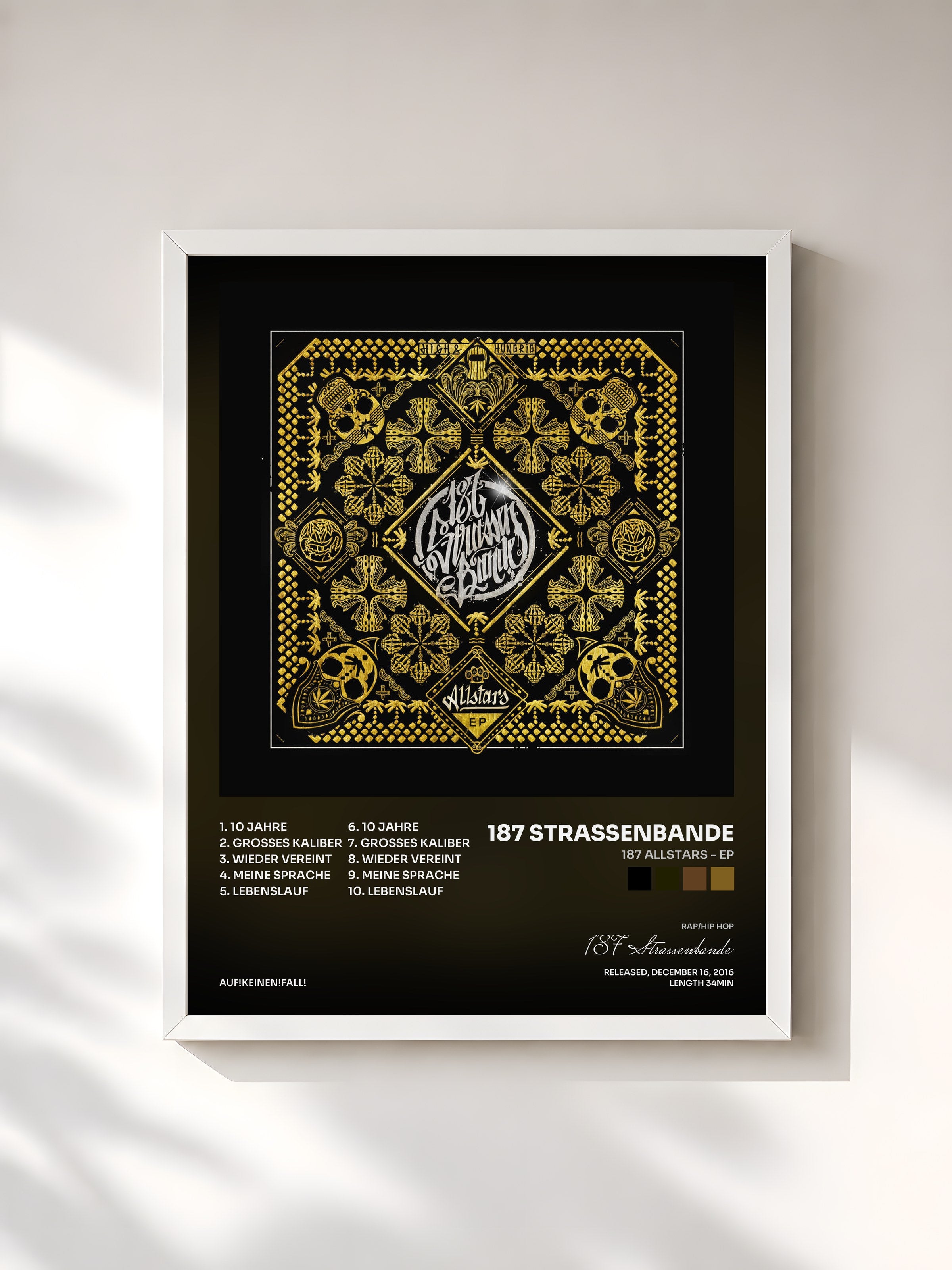 #blanc Tableau de l'album 187 Allstars - EP de 187 Strassenbande, cadre blanc, imprimé et encadré en France