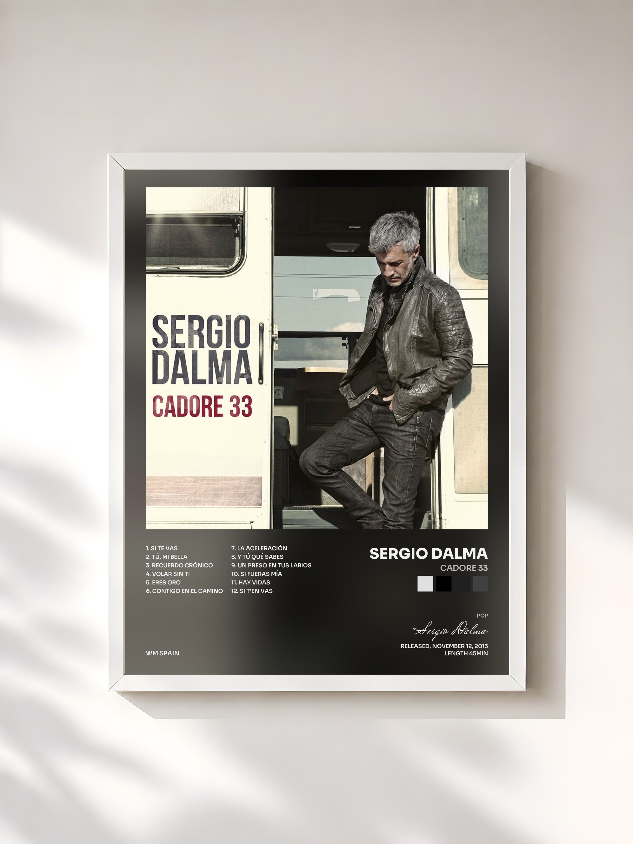 #blanc Tableau de l'album Cadore 33 de Sergio Dalma, cadre blanc, imprimé et encadré en France