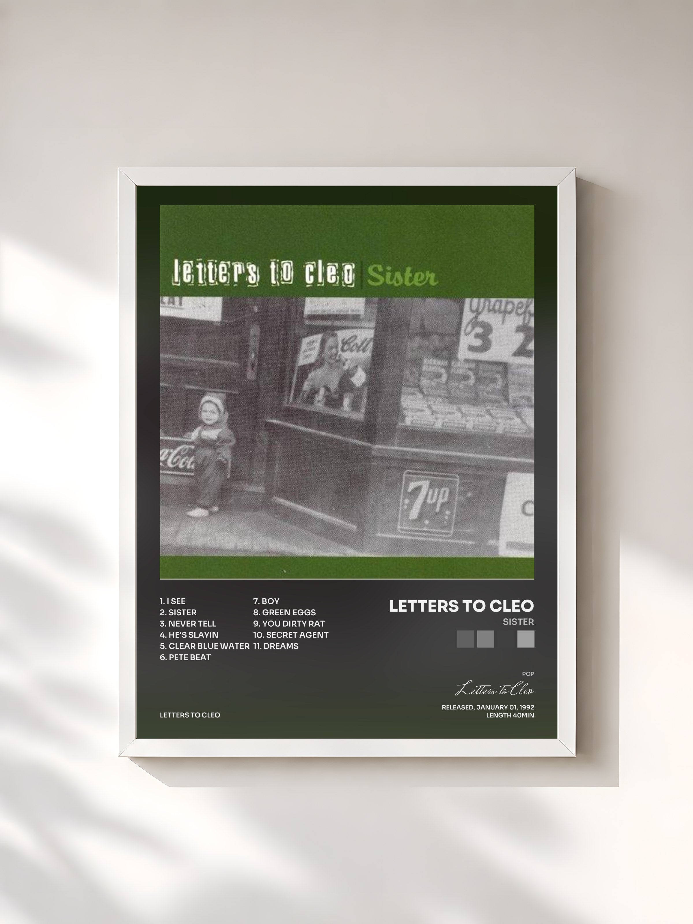 #blanc Tableau de l'album Sister de Letters to Cleo, cadre blanc, imprimé et encadré en France