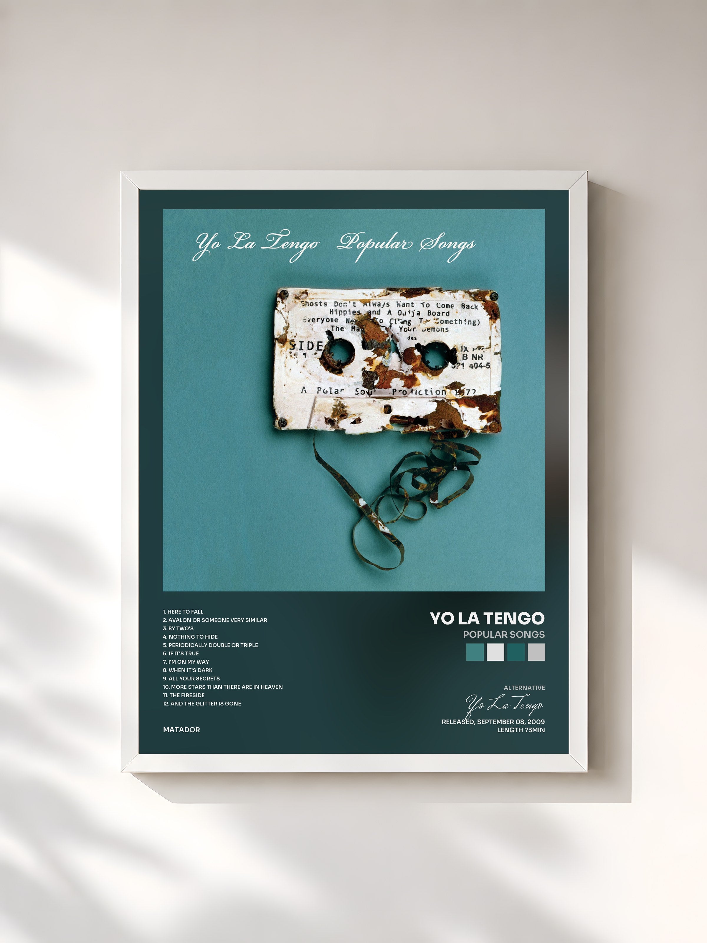 #blanc Tableau de l'album Popular Songs de Yo La Tengo, cadre blanc, imprimé et encadré en France