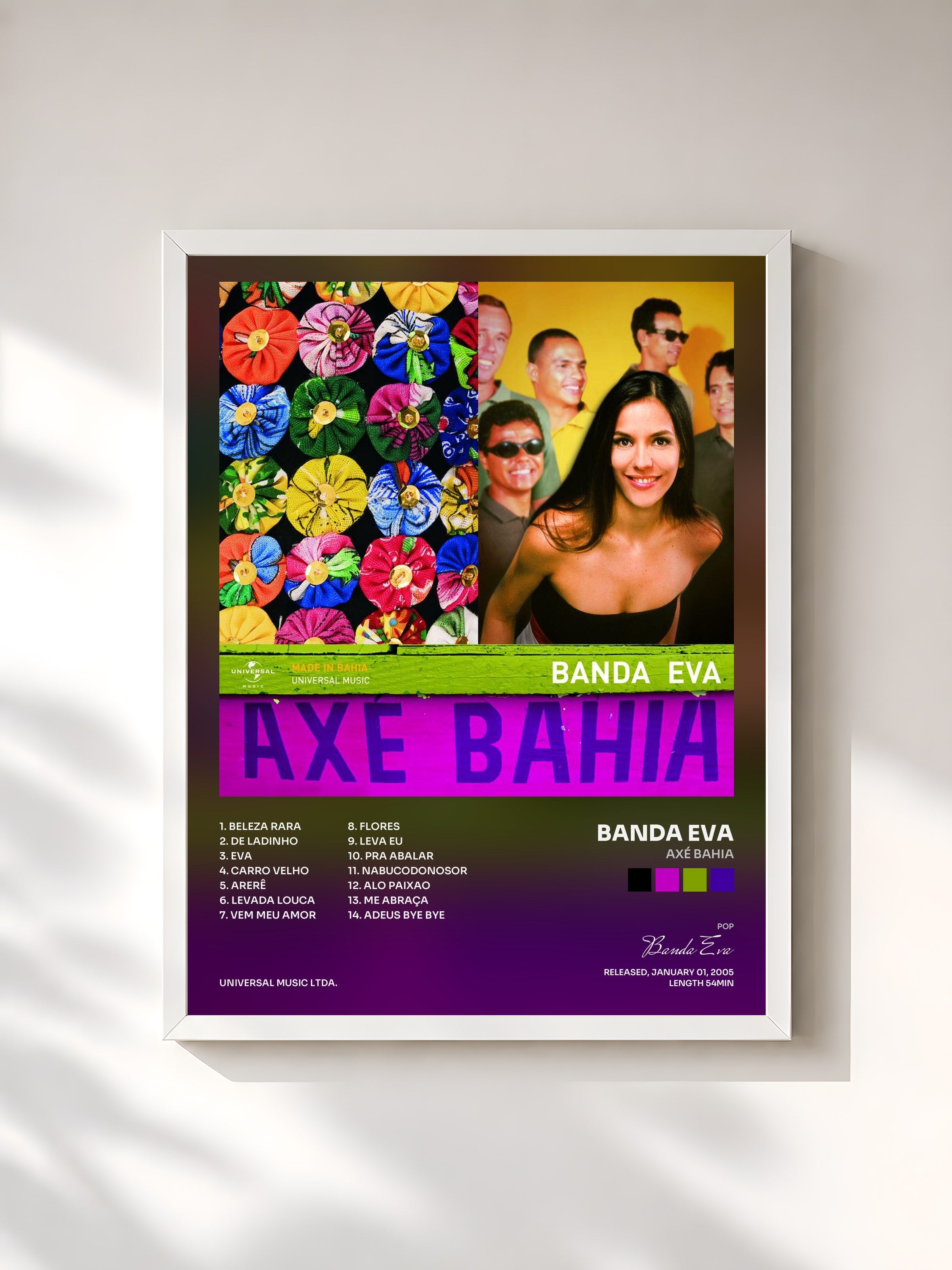 #blanc Tableau de l'album Axé Bahia de Banda Eva, cadre blanc, imprimé et encadré en France