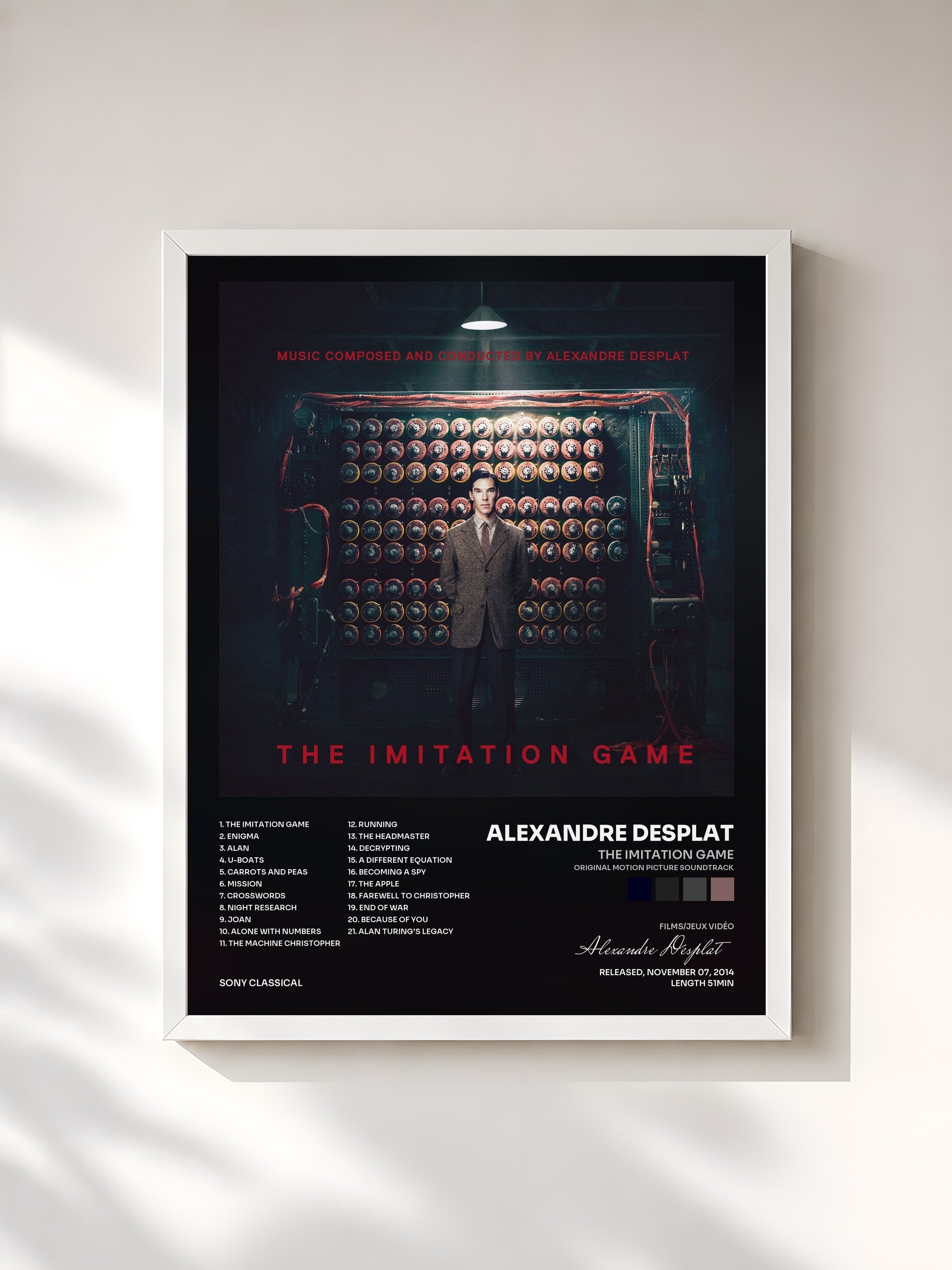 #blanc Tableau de l'album The Imitation Game (Original Motion Picture Soundtrack) de Alexandre Desplat, cadre blanc, imprimé et encadré en France