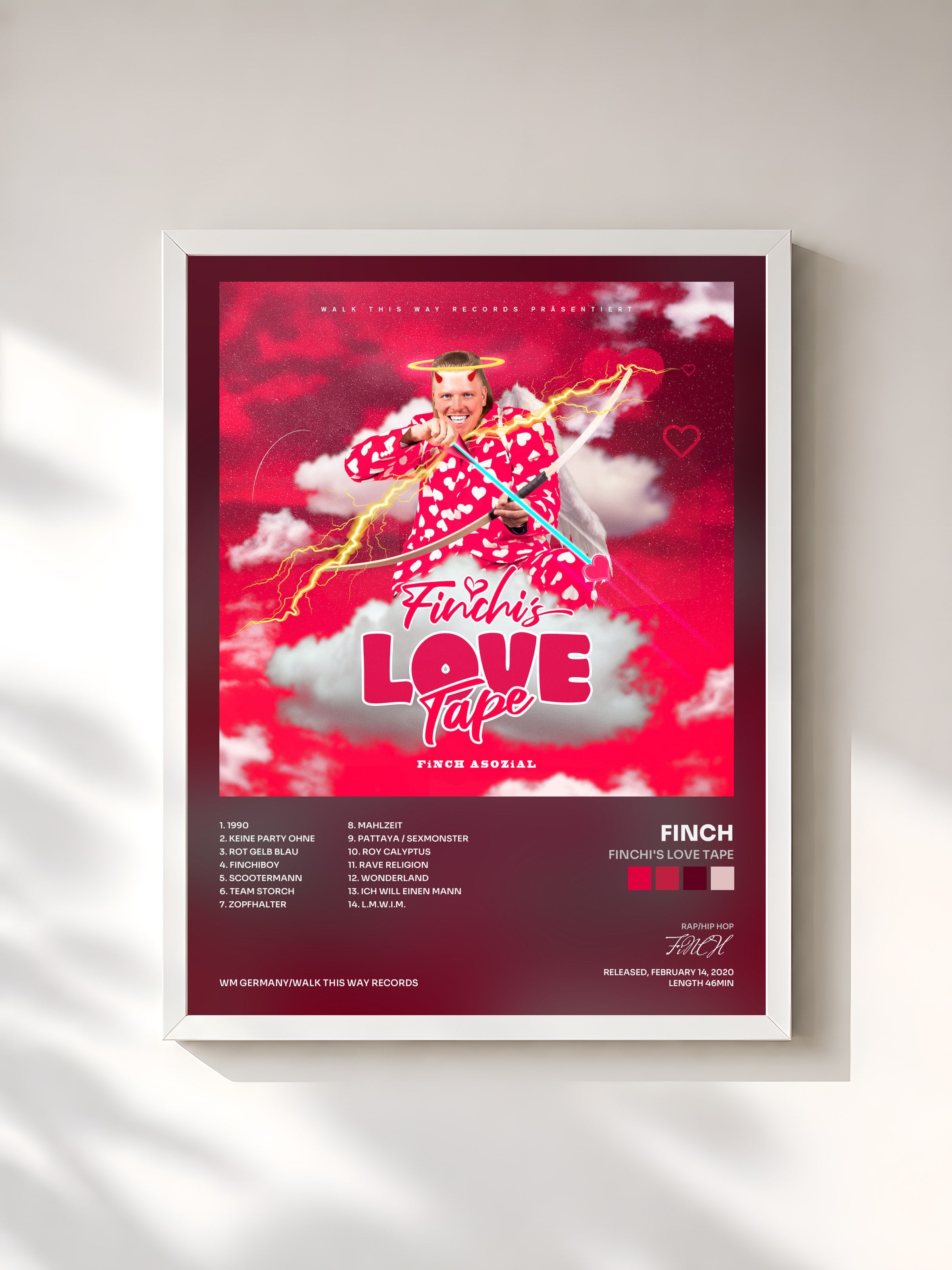 #blanc Tableau de l'album Finchi's Love Tape de FiNCH, cadre blanc, imprimé et encadré en France