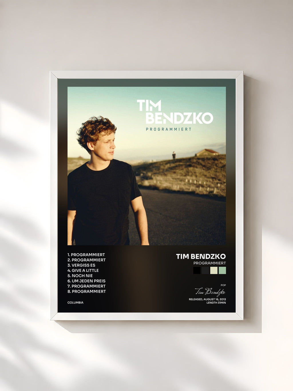 #blanc Programmiert de Tim Bendzko en lámina enmarcada, marco blanco, impresa y enmarcada en Francia