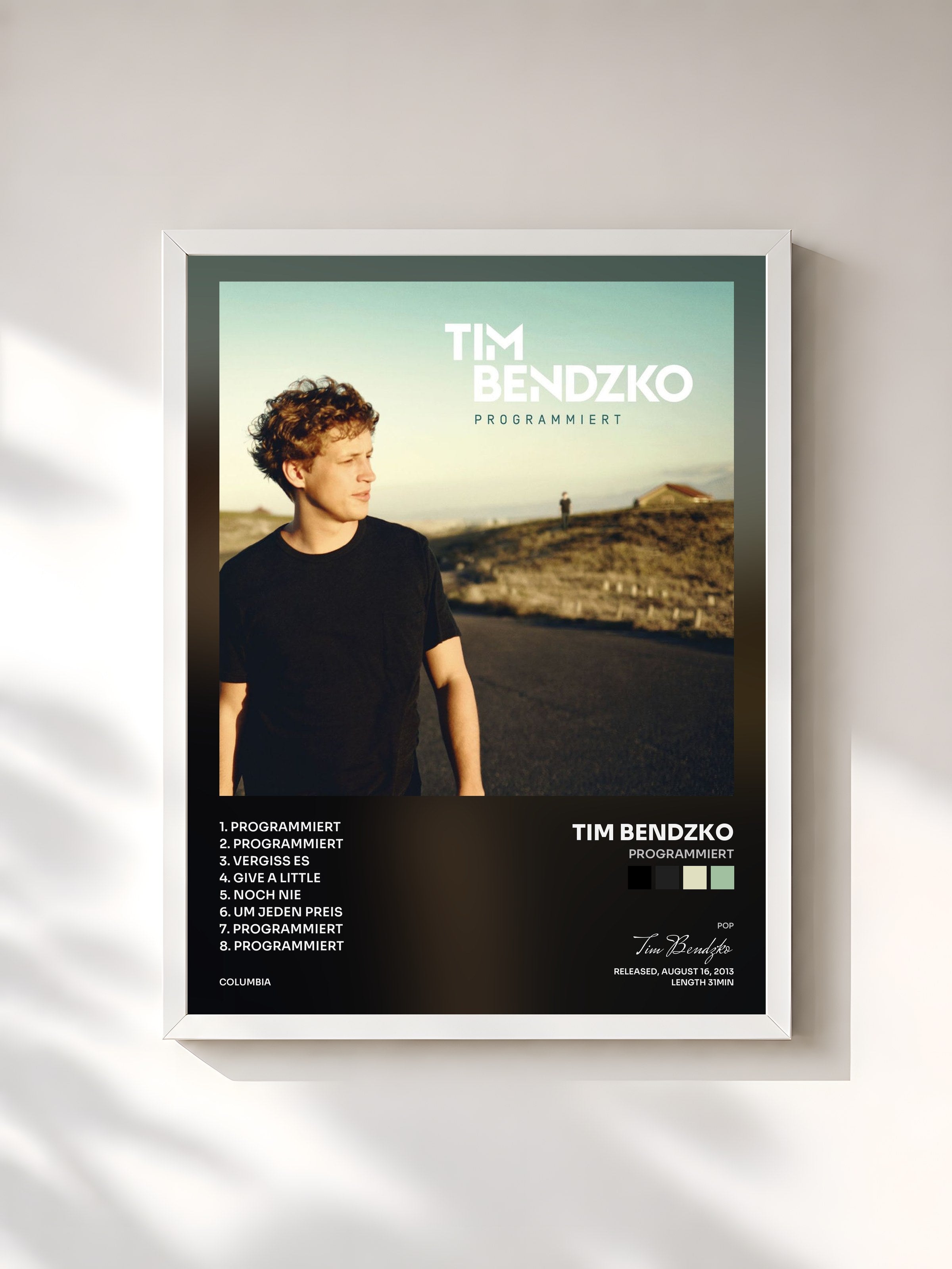 #blanc Tableau de l'album Programmiert de Tim Bendzko, cadre blanc, imprimé et encadré en France
