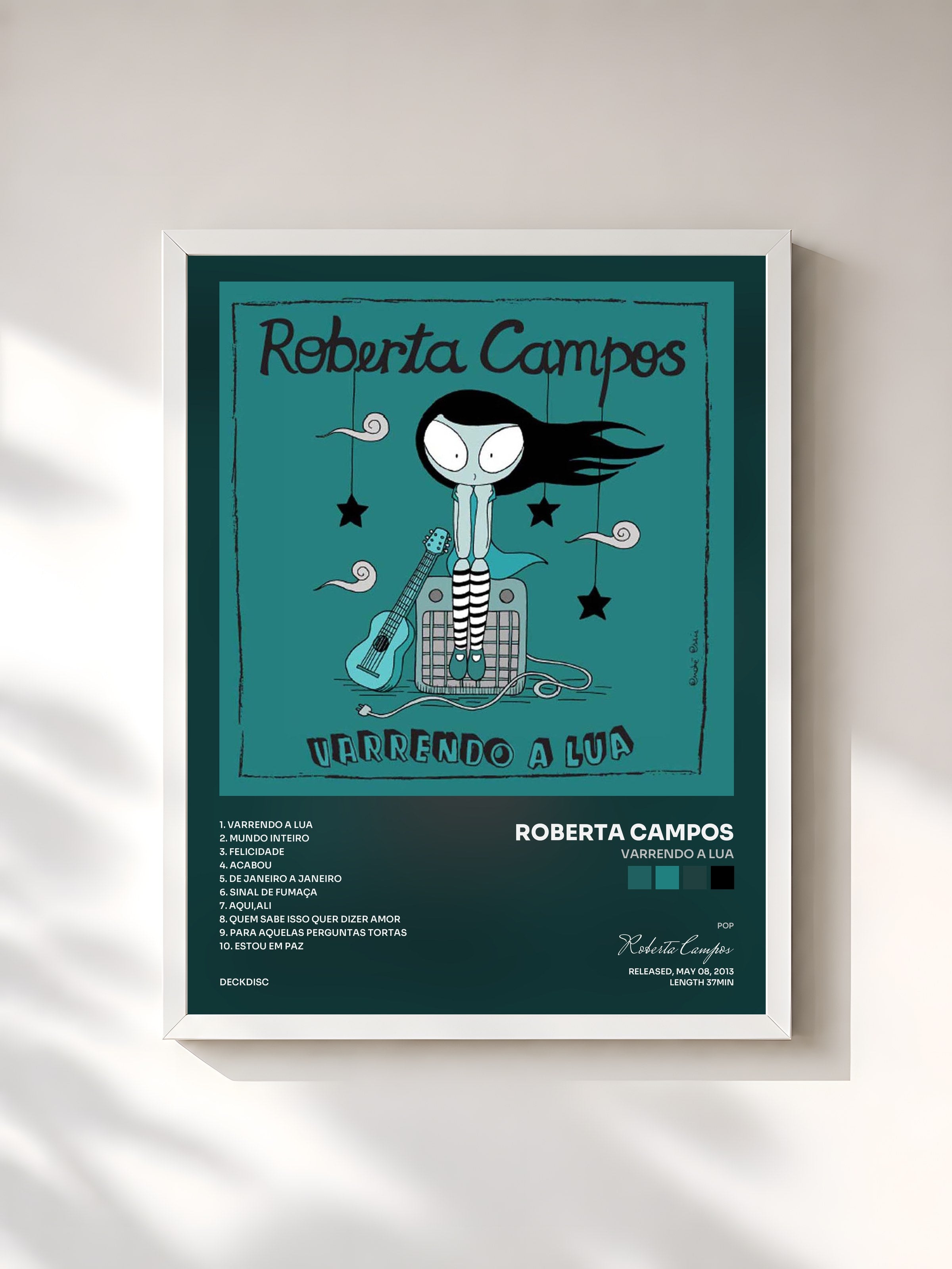 #blanc Tableau de l'album Varrendo a Lua de Roberta Campos, cadre blanc, imprimé et encadré en France