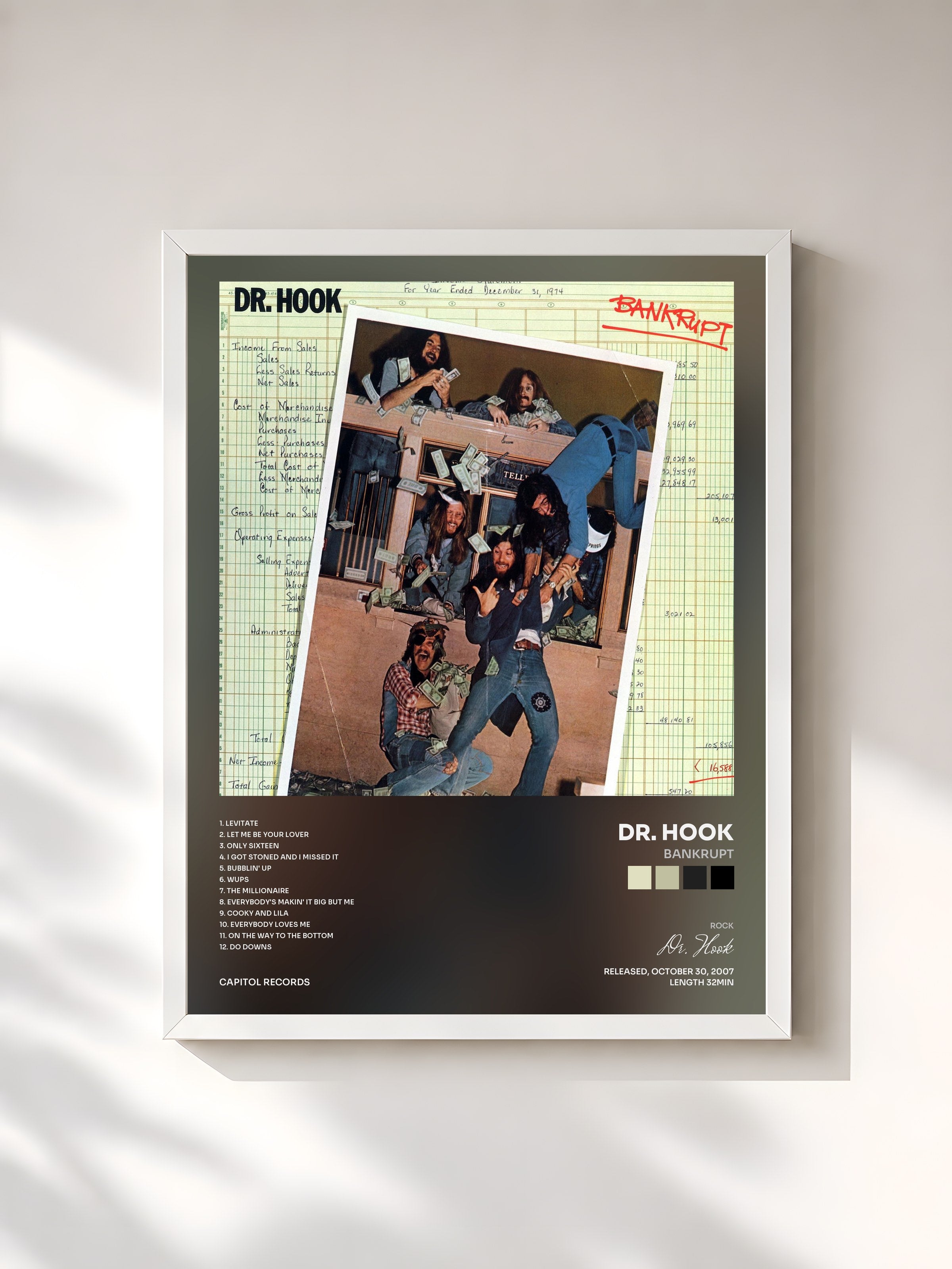 #blanc Tableau de l'album Bankrupt de Dr. Hook, cadre blanc, imprimé et encadré en France