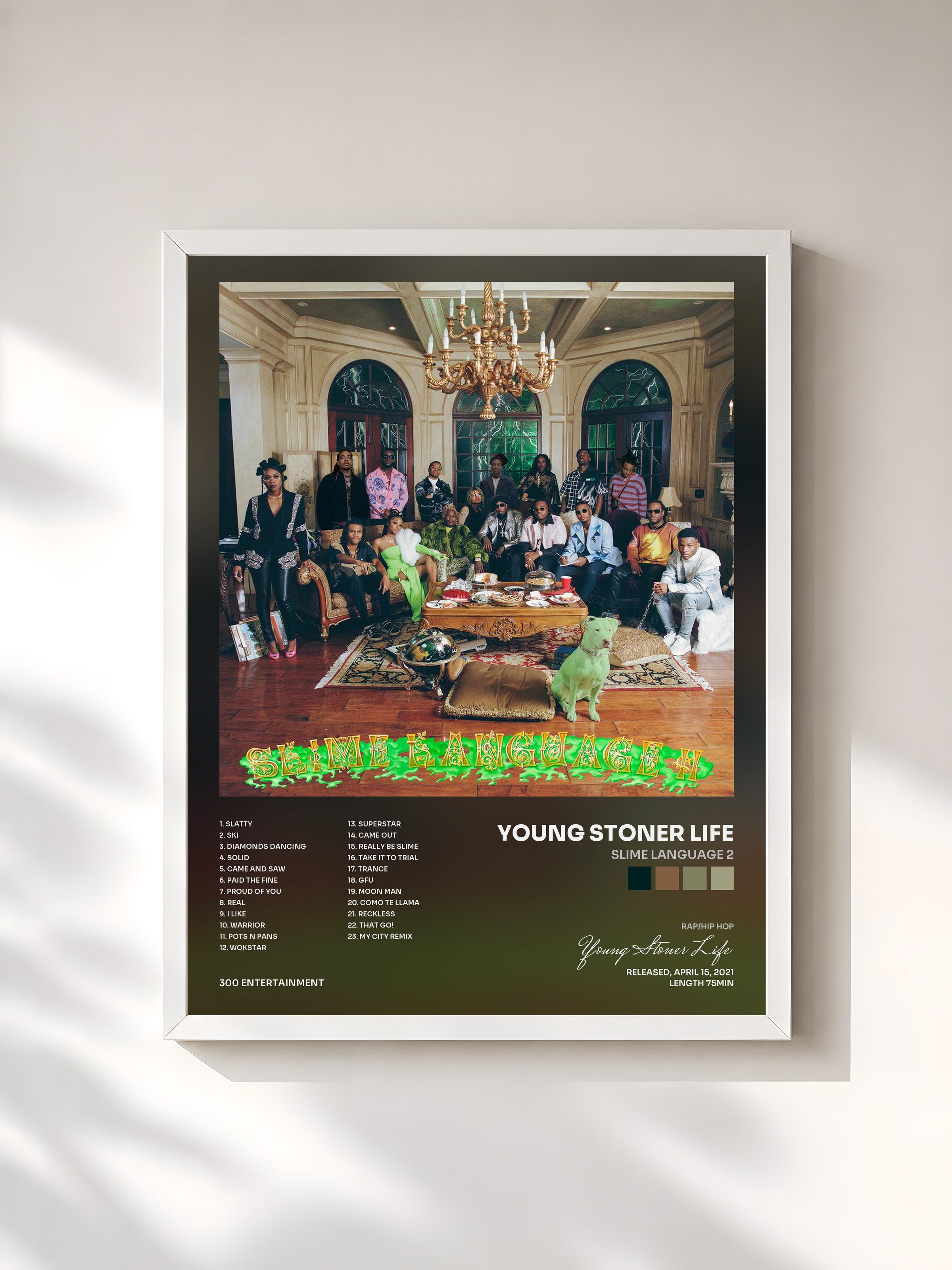 #blanc Tableau de l'album Slime Language 2 de Young Stoner Life, cadre blanc, imprimé et encadré en France