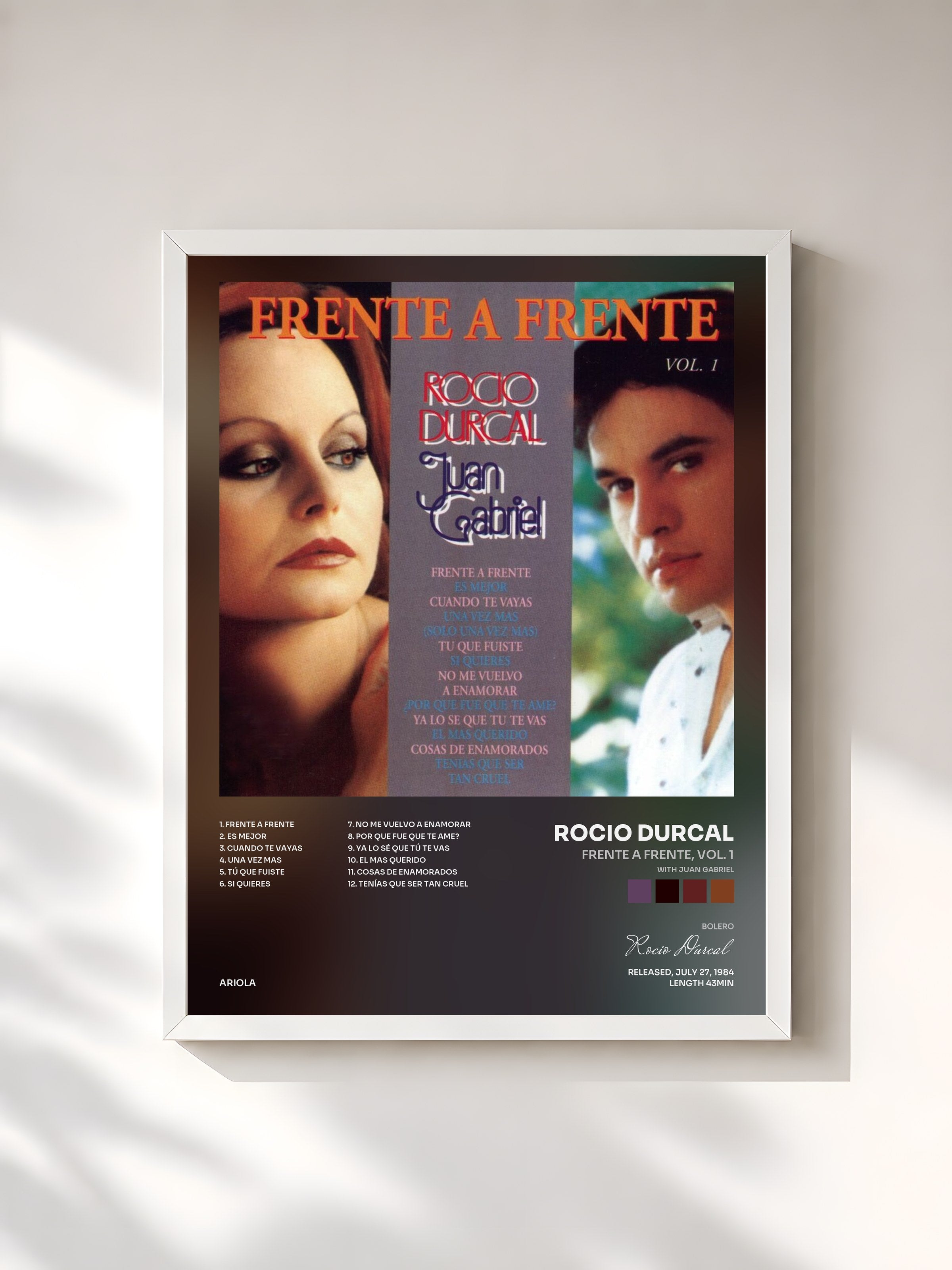 #blanc Tableau de l'album Frente a Frente, Vol. 1 (with Juan Gabriel) de Rocio Durcal, cadre blanc, imprimé et encadré en France
