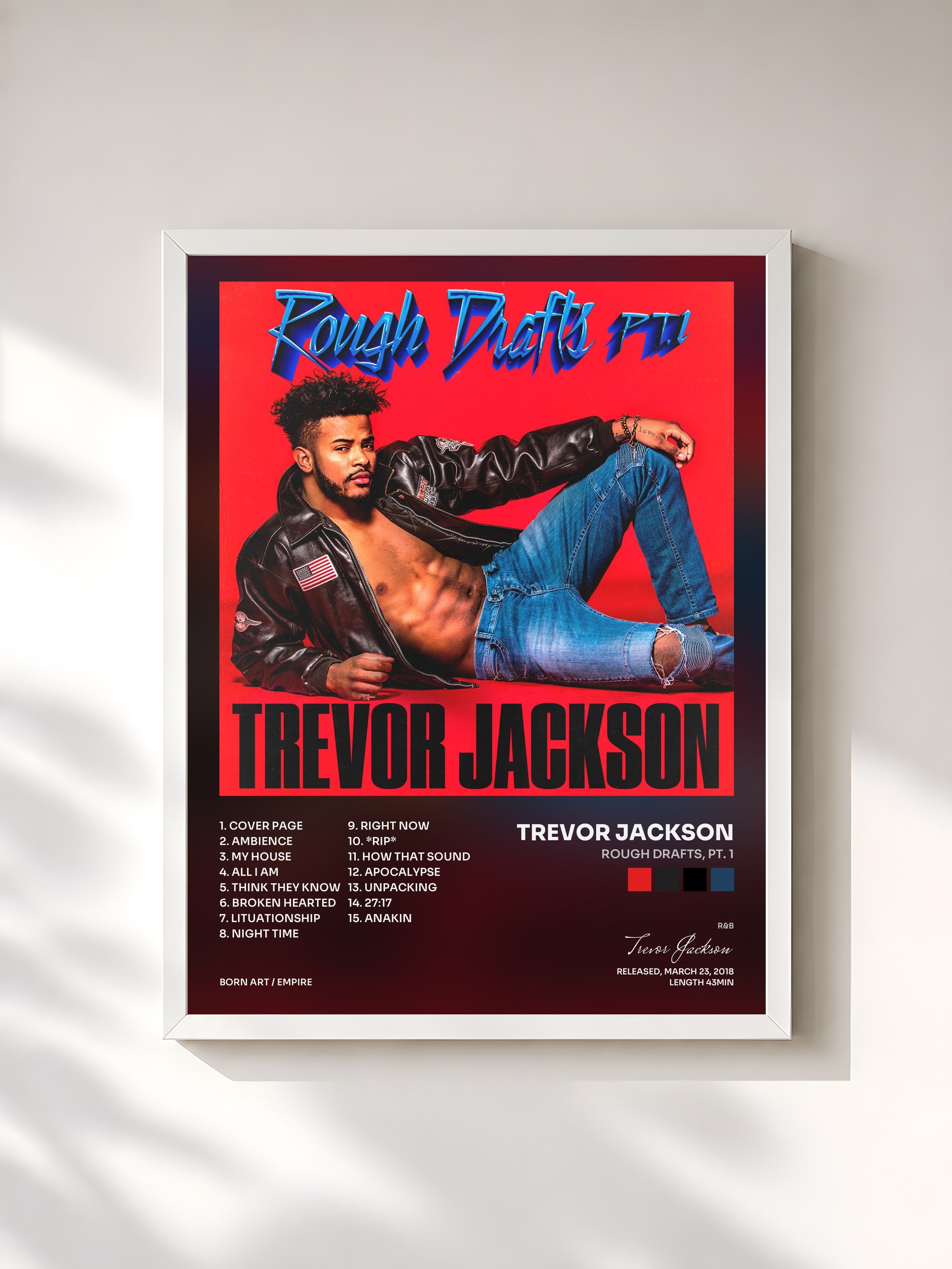 #blanc Tableau de l'album Rough Drafts, Pt. 1 de Trevor Jackson, cadre blanc, imprimé et encadré en France
