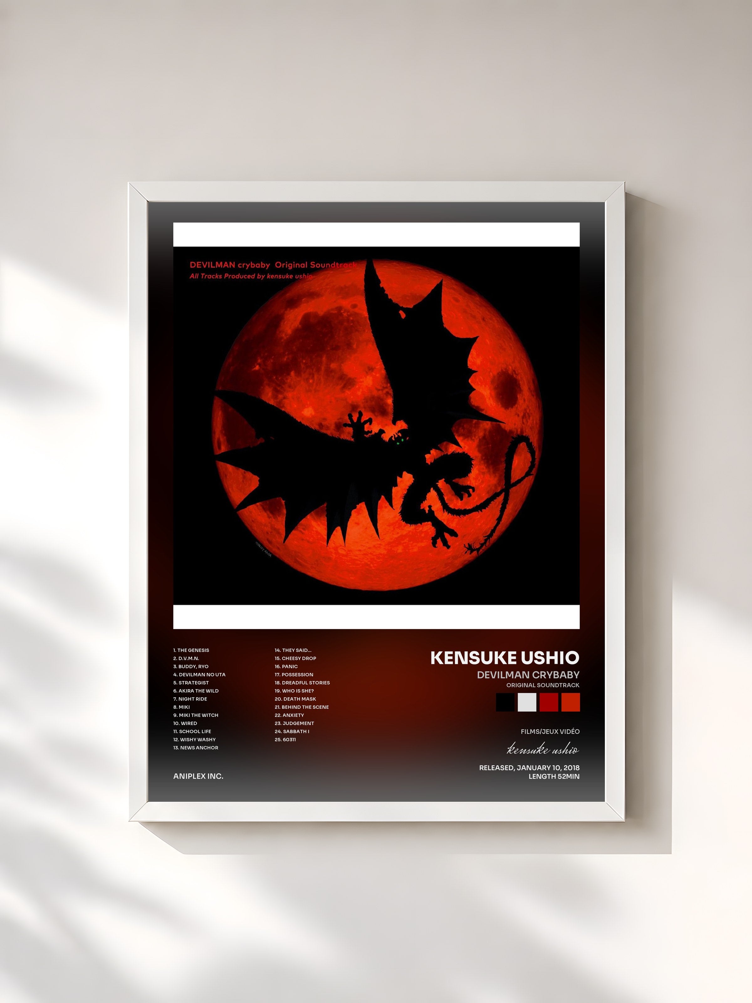 #blanc Tableau de l'album DEVILMAN crybaby (Original Soundtrack) de kensuke ushio, cadre blanc, imprimé et encadré en France