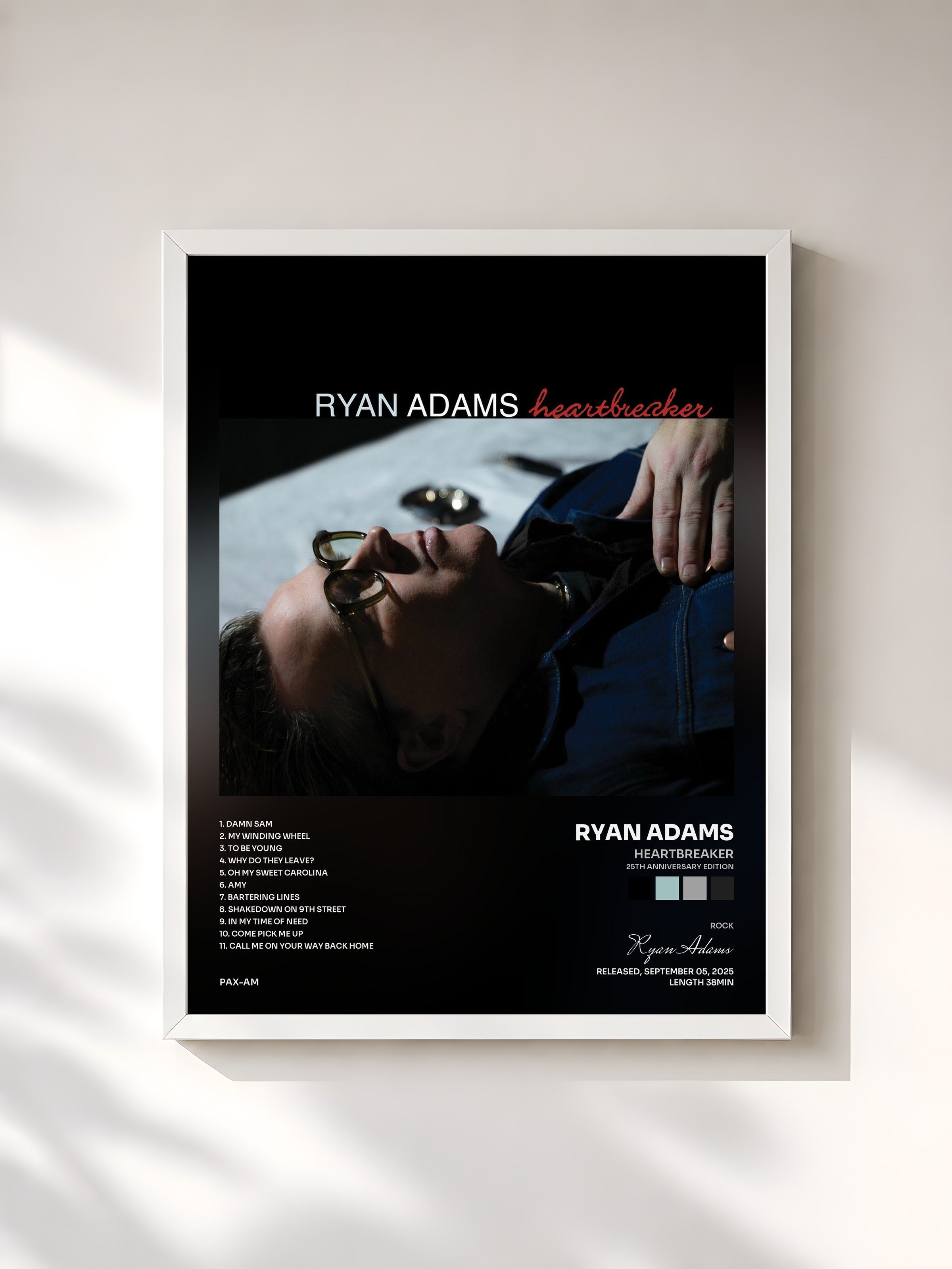 #blanc Tableau de l'album Heartbreaker (25th Anniversary Edition) de Ryan Adams, cadre blanc, imprimé et encadré en France