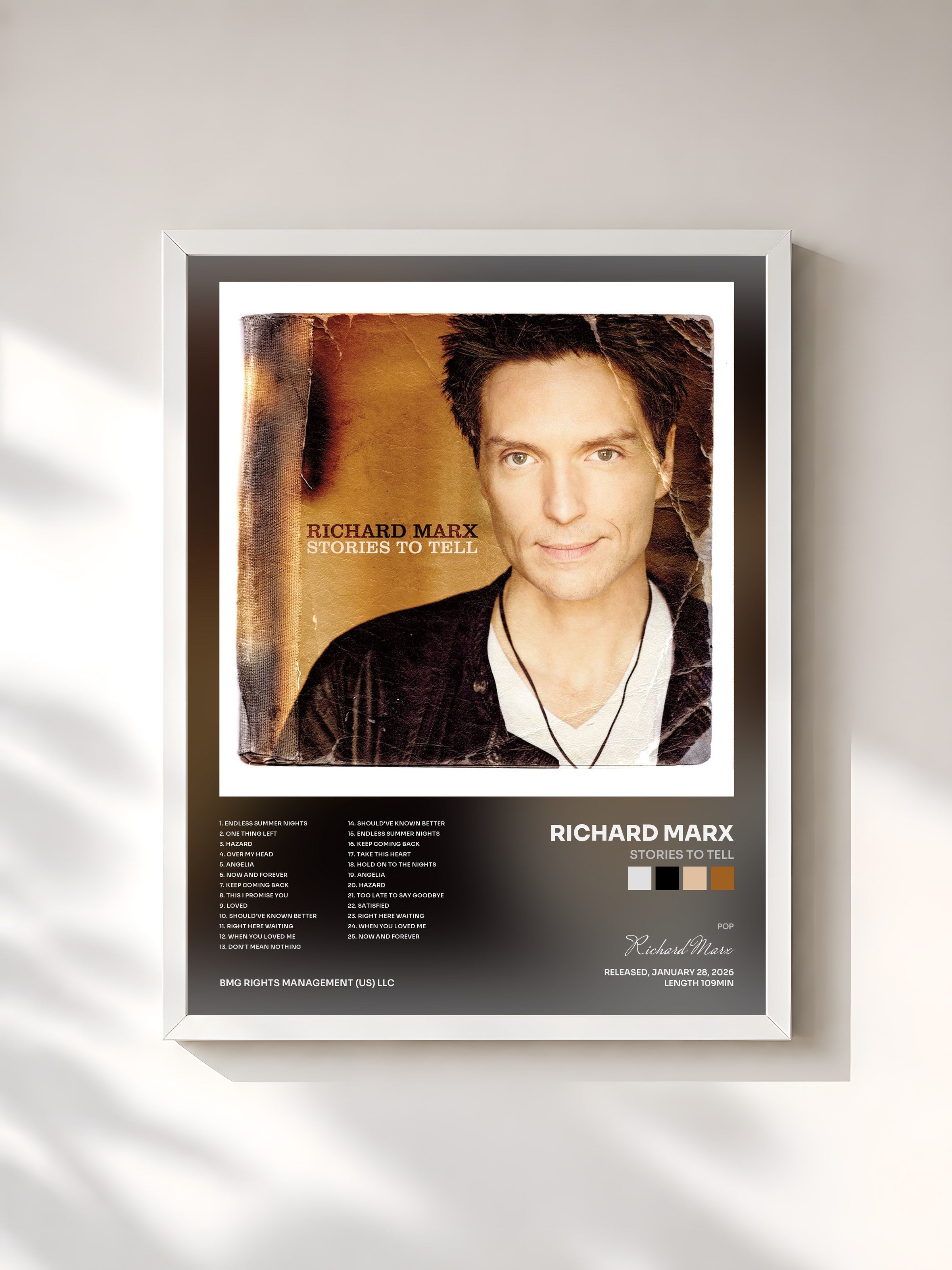 #blanc Tableau de l'album Stories To Tell de Richard Marx, cadre blanc, imprimé et encadré en France