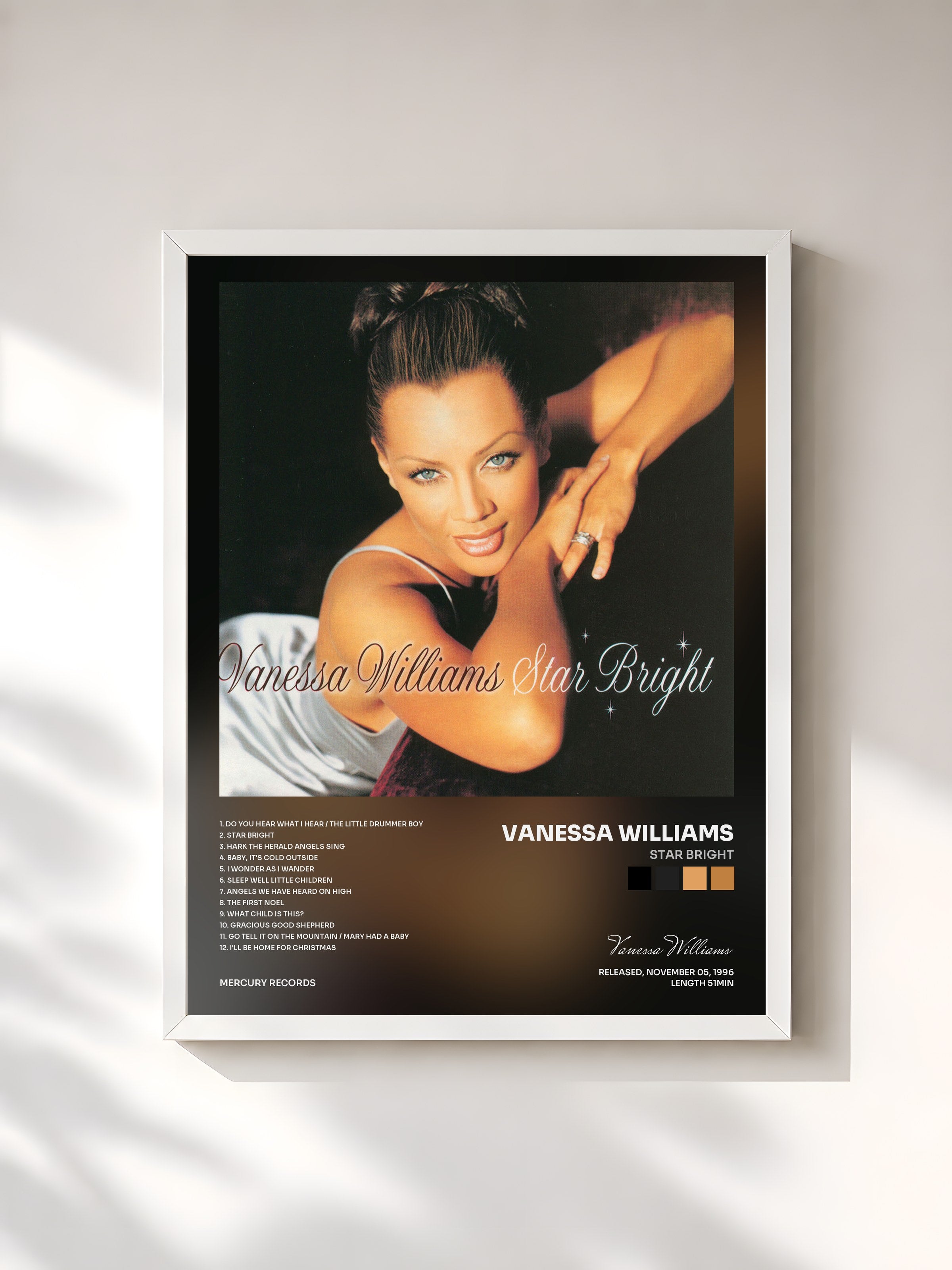 #blanc Tableau de l'album Star Bright de Vanessa Williams, cadre blanc, imprimé et encadré en France