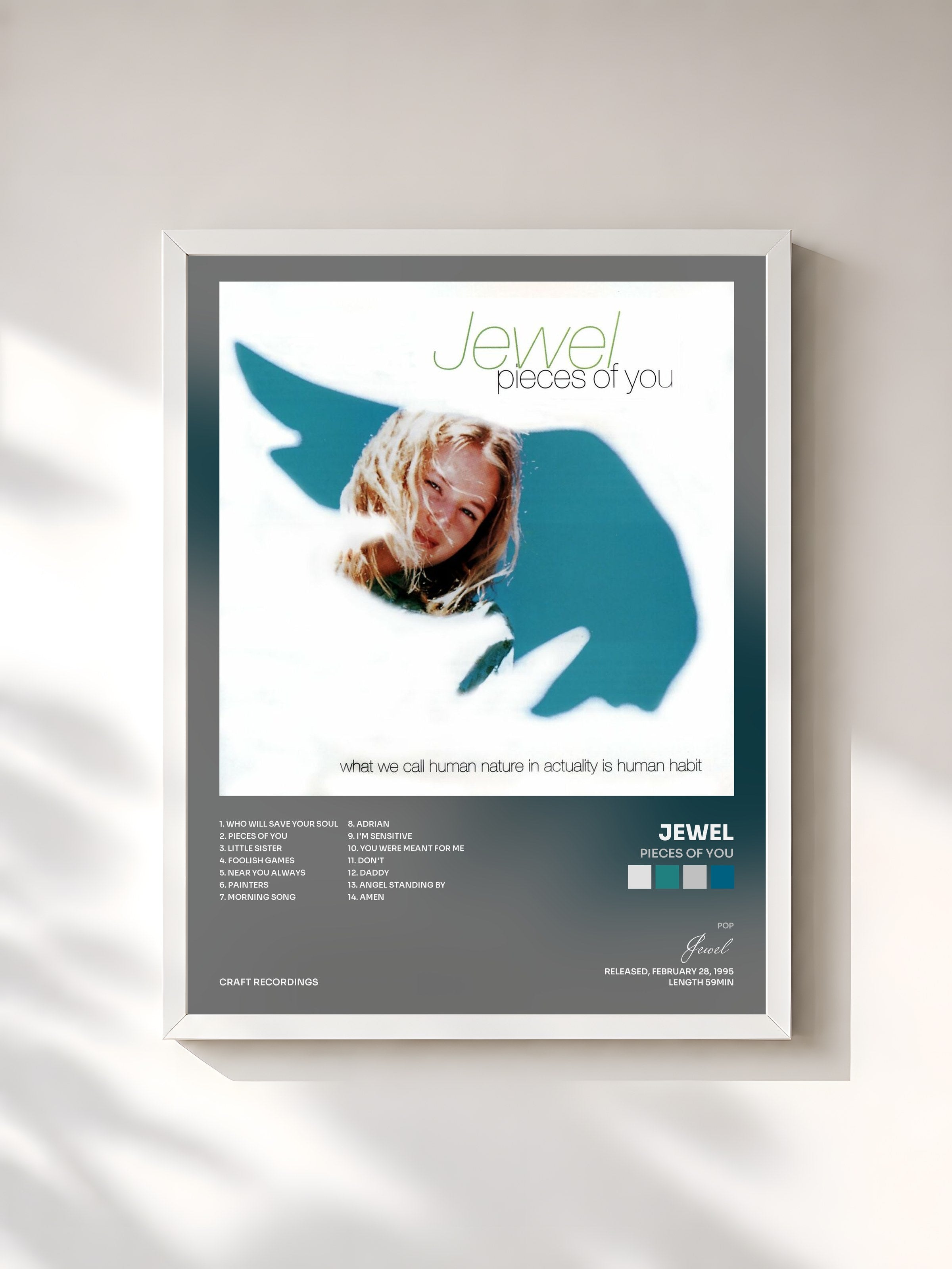 #blanc Tableau de l'album Pieces Of You de Jewel, cadre blanc, imprimé et encadré en France