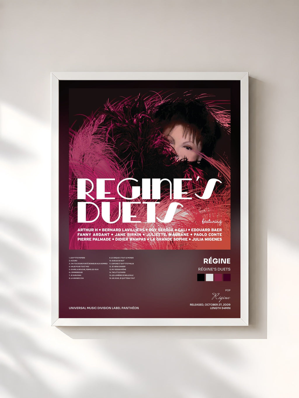 #blanc Régine's Duets de Régine en lámina enmarcada, marco blanco, impresa y enmarcada en Francia