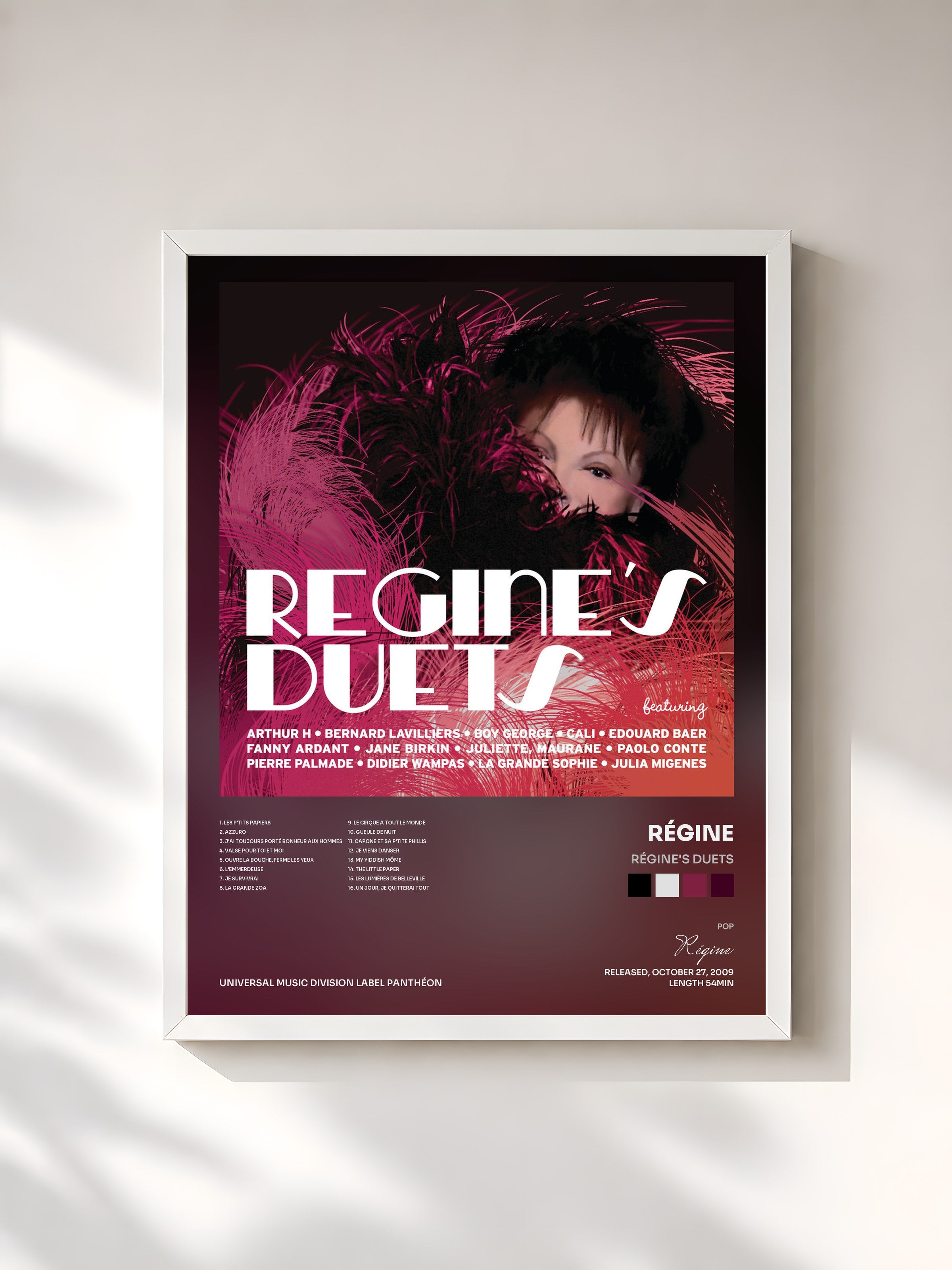 #blanc Tableau de l'album Régine's Duets de Régine, cadre blanc, imprimé et encadré en France