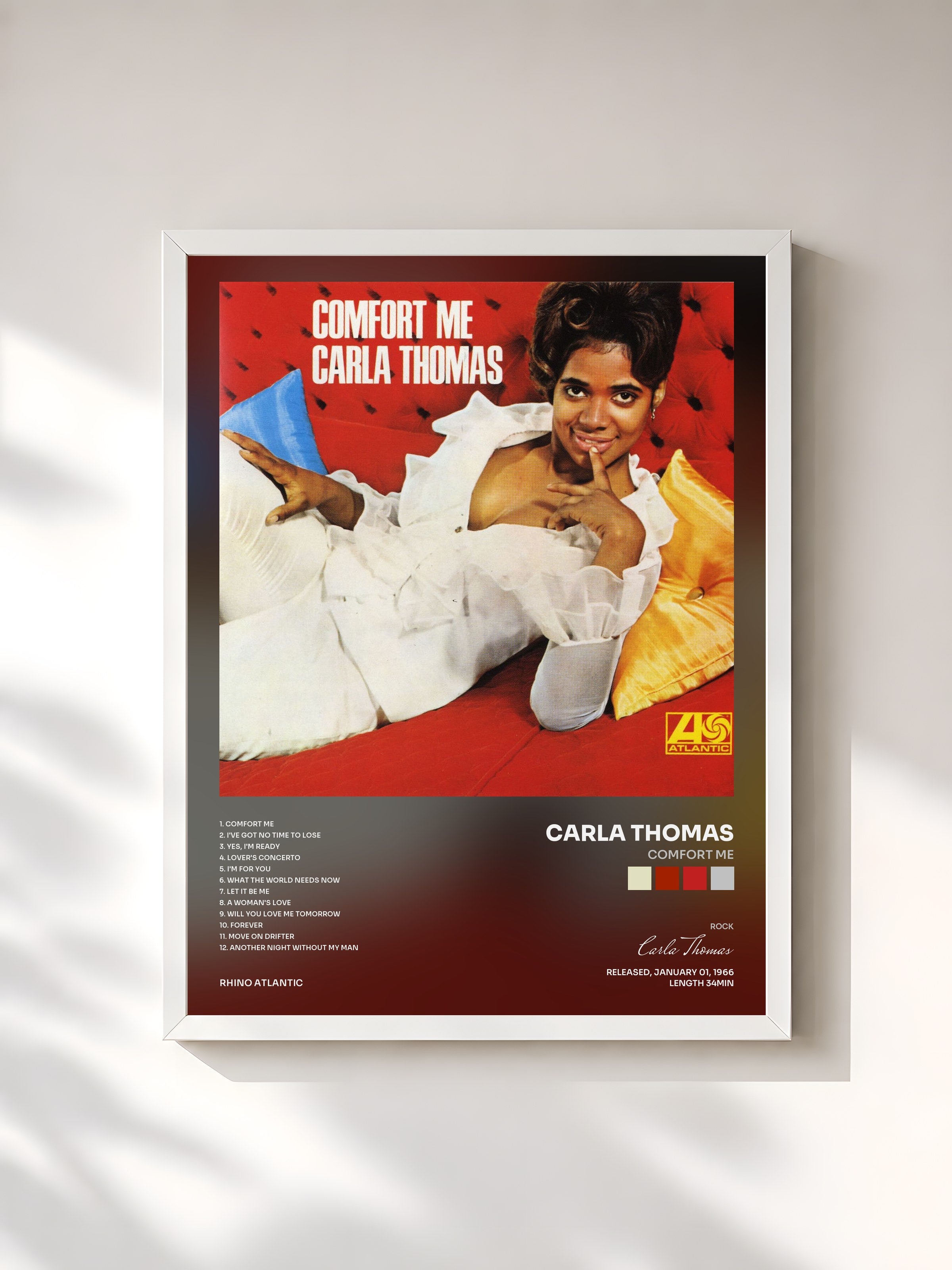 #blanc Tableau de l'album Comfort Me de Carla Thomas, cadre blanc, imprimé et encadré en France