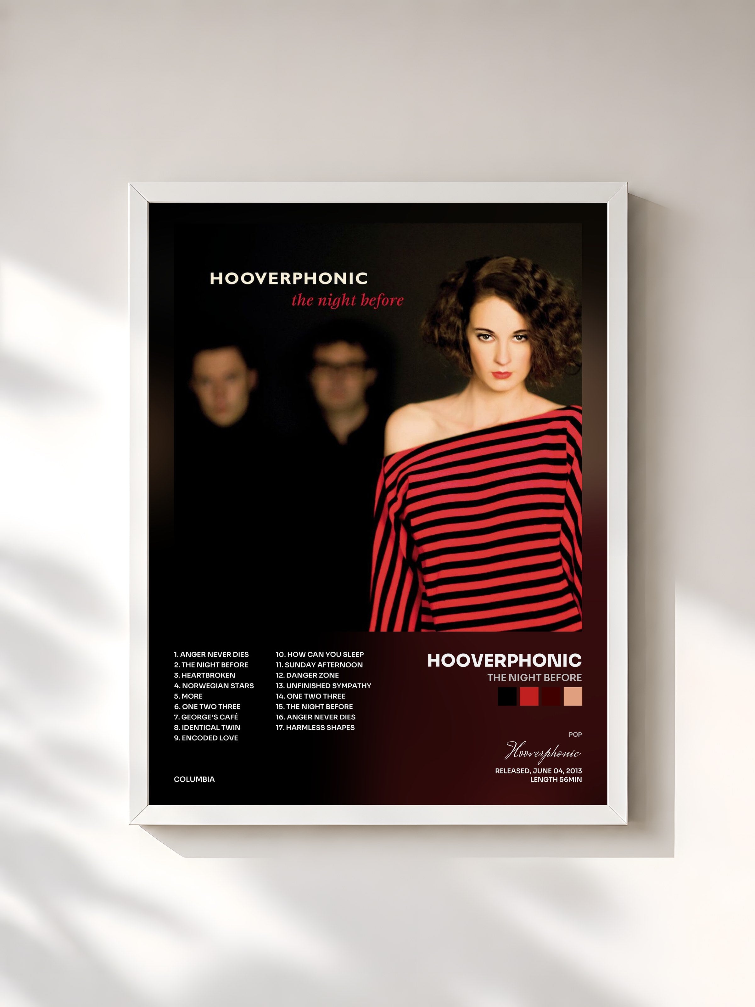 #blanc Tableau de l'album The Night Before de Hooverphonic, cadre blanc, imprimé et encadré en France